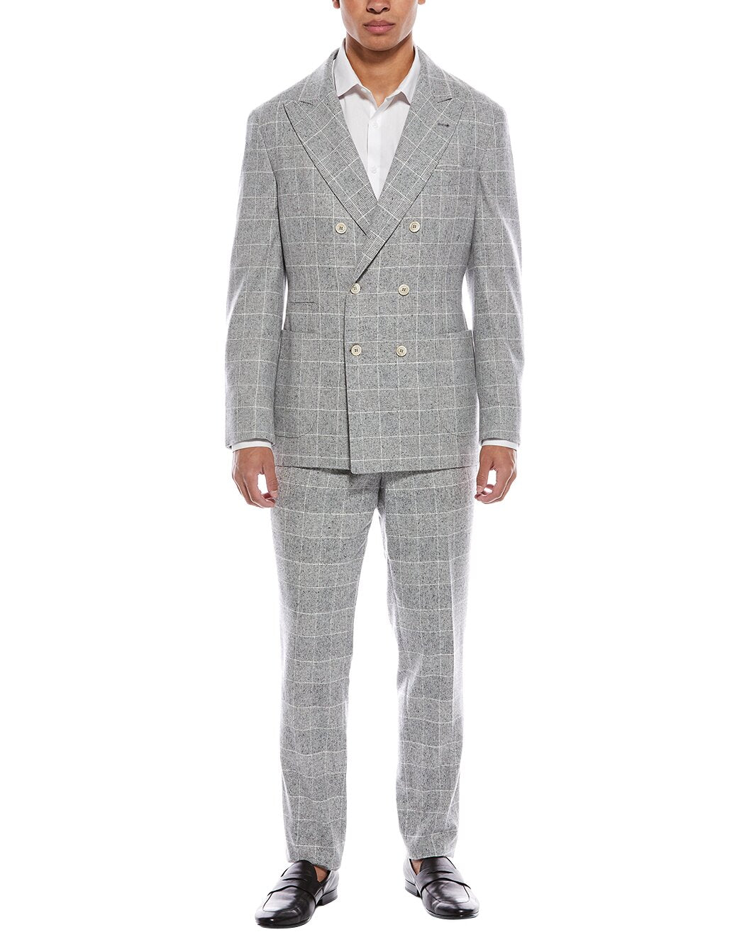 BRUNELLO CUCINELLI MEN'S LIGHT GREY WOOL SILK SUIT