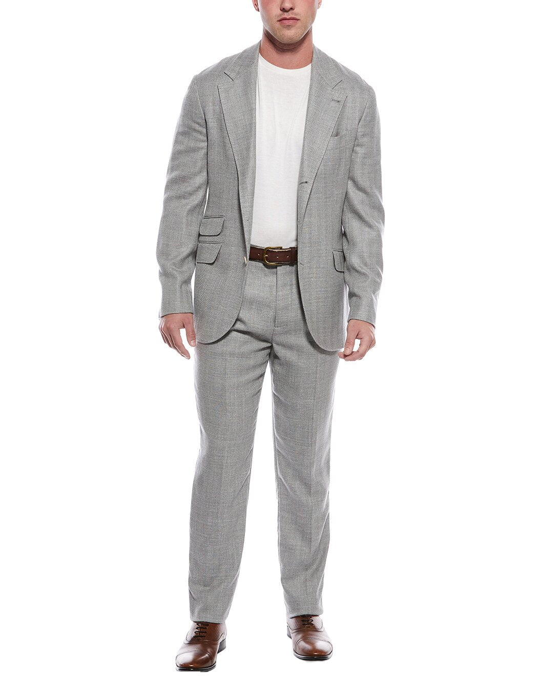 BRUNELLO CUCINELLI MEN'S LIGHT GREY WOOL LINEN SUIT