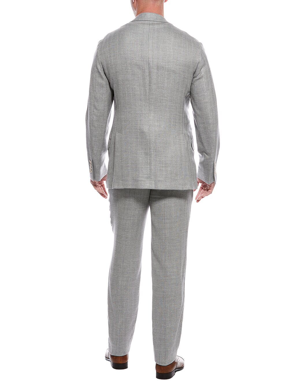 BRUNELLO CUCINELLI MEN'S LIGHT GREY WOOL LINEN SUIT