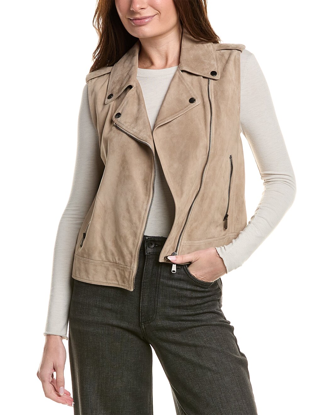 BRUNELLO CUCINELLI WOMEN'S BEIGE SUEDE BIKER JACKET