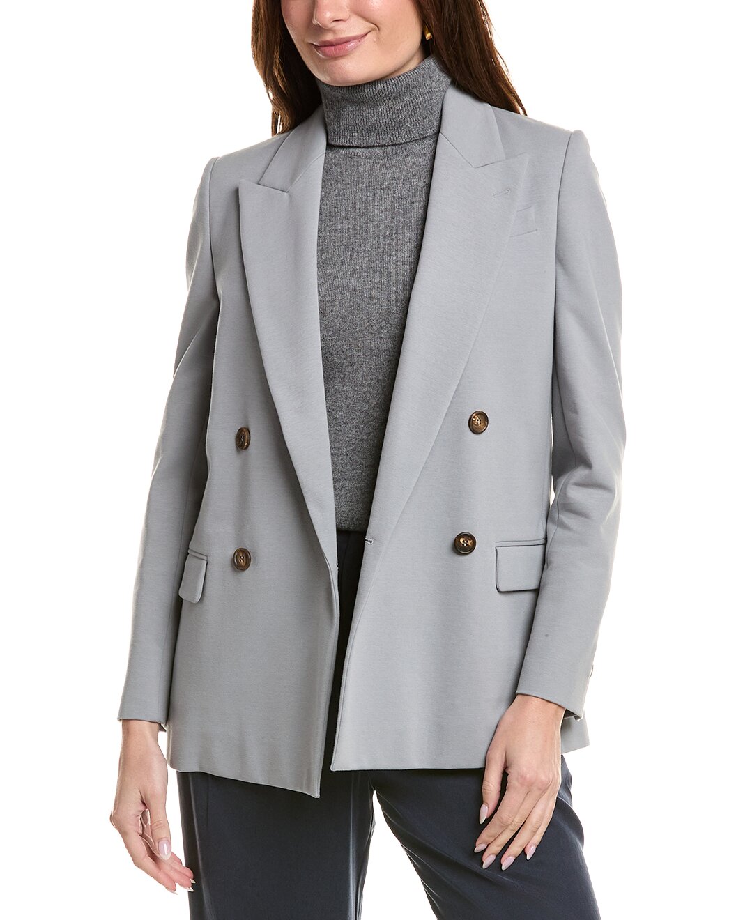 BRUNELLO CUCINELLI WOMEN'S LIGHT GREY DOUBLE BREASTED BLAZER