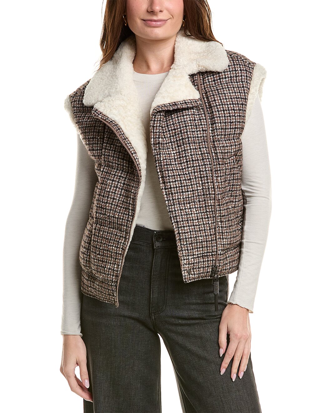 BRUNELLO CUCINELLI WOMEN'S BROWN WOOL PLAID JACKET