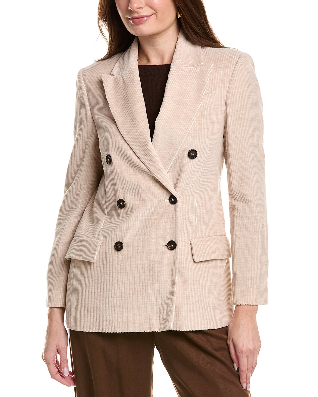 BRUNELLO CUCINELLI WOMEN'S BEIGE CORDUROY DOUBLE-BREASTED BLAZER