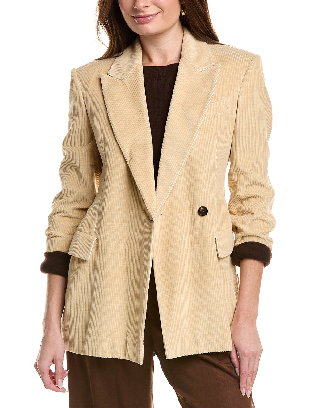 BRUNELLO CUCINELLI WOMEN'S BEIGE CORDUROY DOUBLE-BREASTED BLAZER
