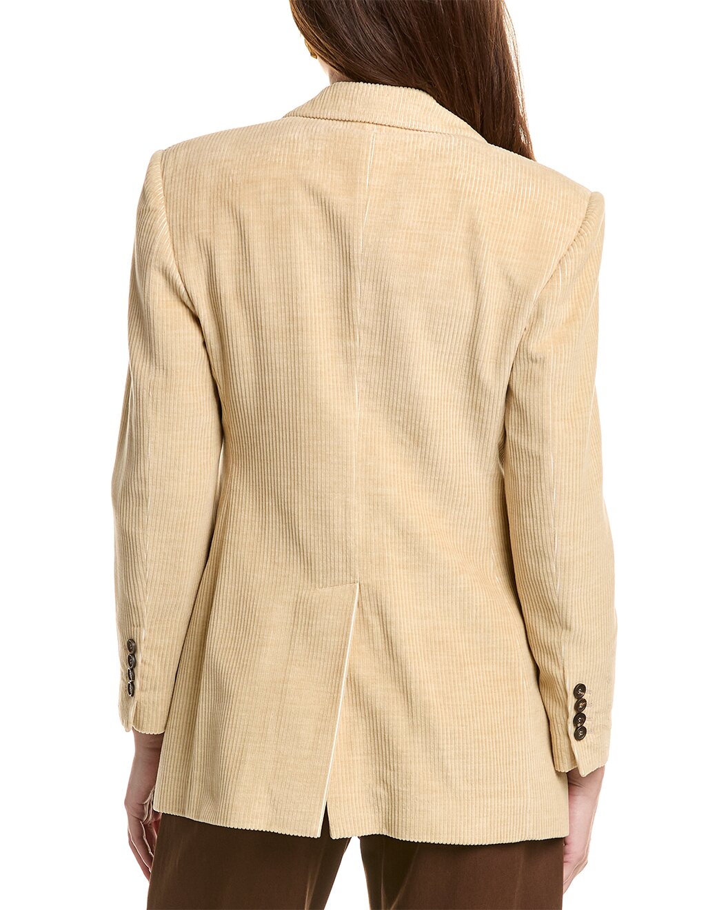 BRUNELLO CUCINELLI WOMEN'S BEIGE CORDUROY DOUBLE BREASTED BLAZER