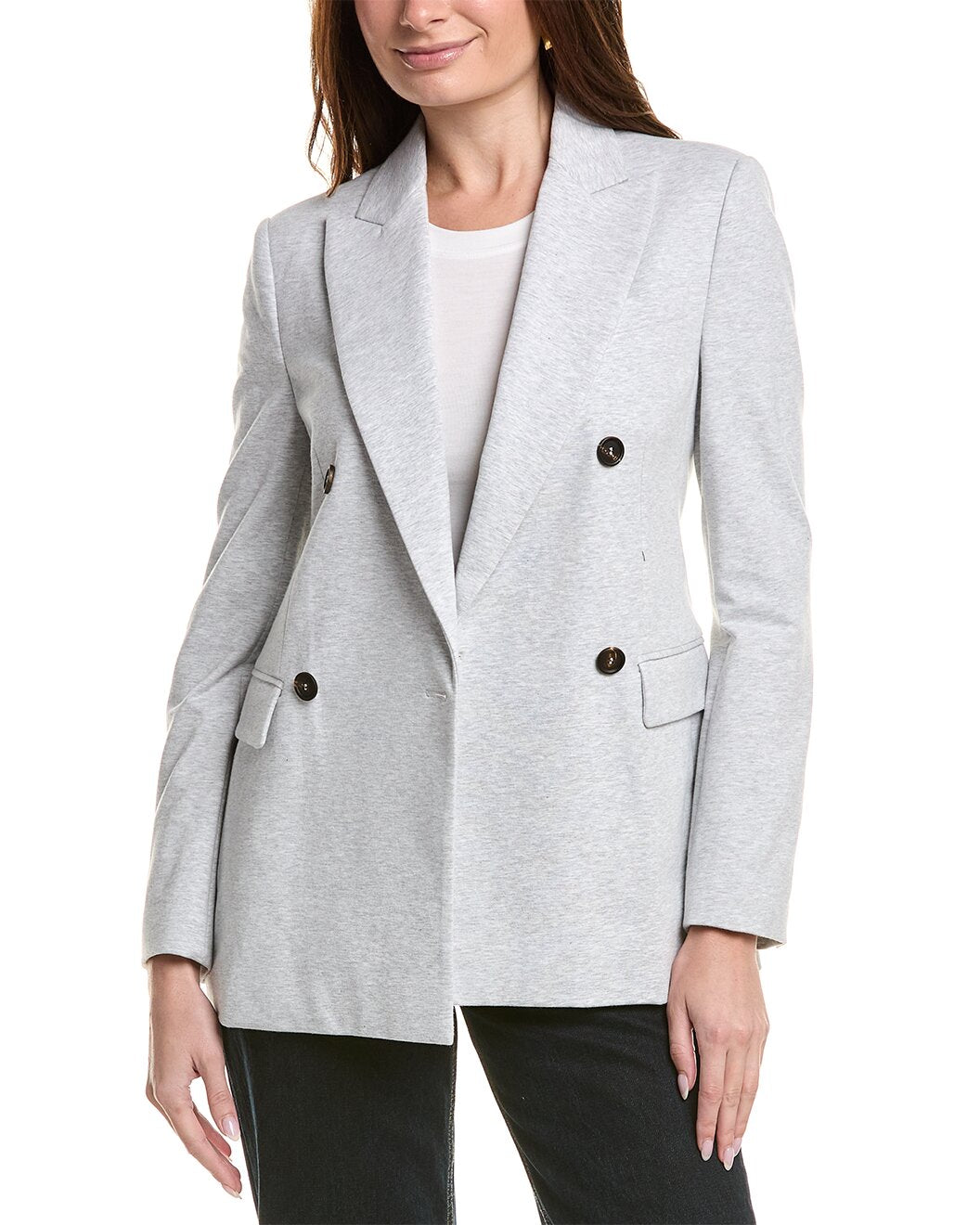 BRUNELLO CUCINELLI WOMEN'S LIGHT GREY DOUBLE BREASTED BLAZER