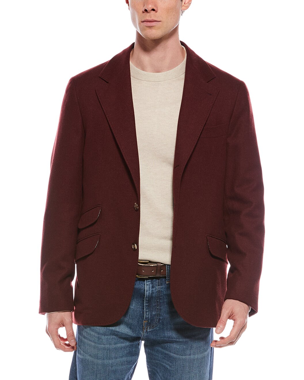 BRUNELLO CUCINELLI MEN'S DARK RED WOOL BLAZER