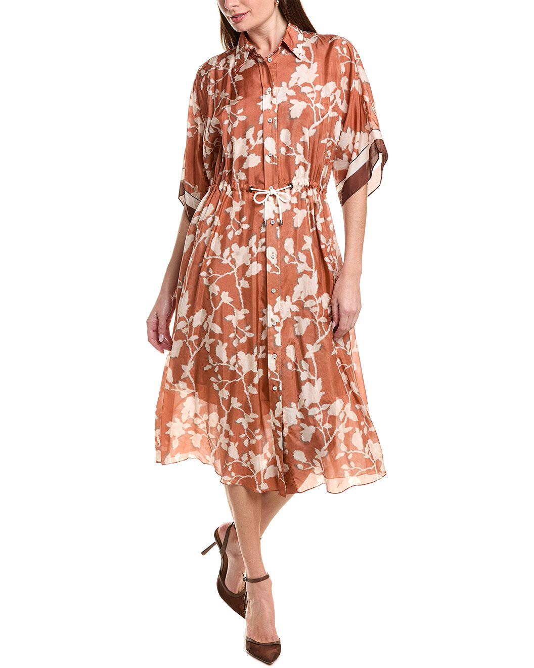 BRUNELLO CUCINELLI WOMEN'S ORANGE SILK FLORAL DRESS
