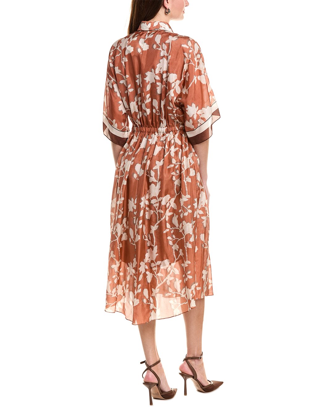BRUNELLO CUCINELLI WOMEN'S ORANGE SILK FLORAL DRESS