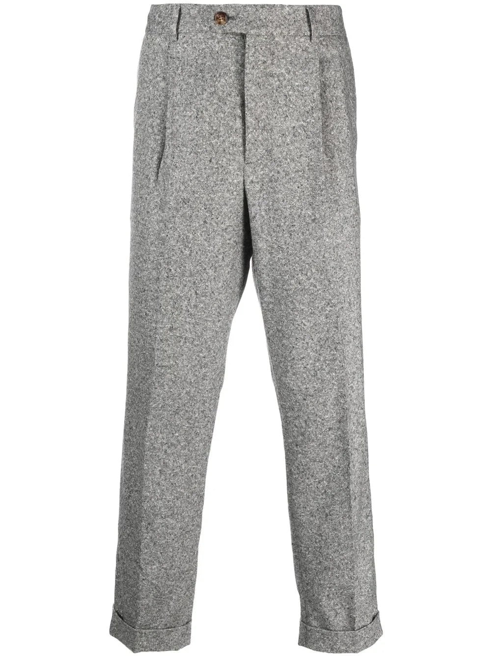 BRUNELLO CUCINELLI MEN'S GREY WOOL PLEATED TROUSERS