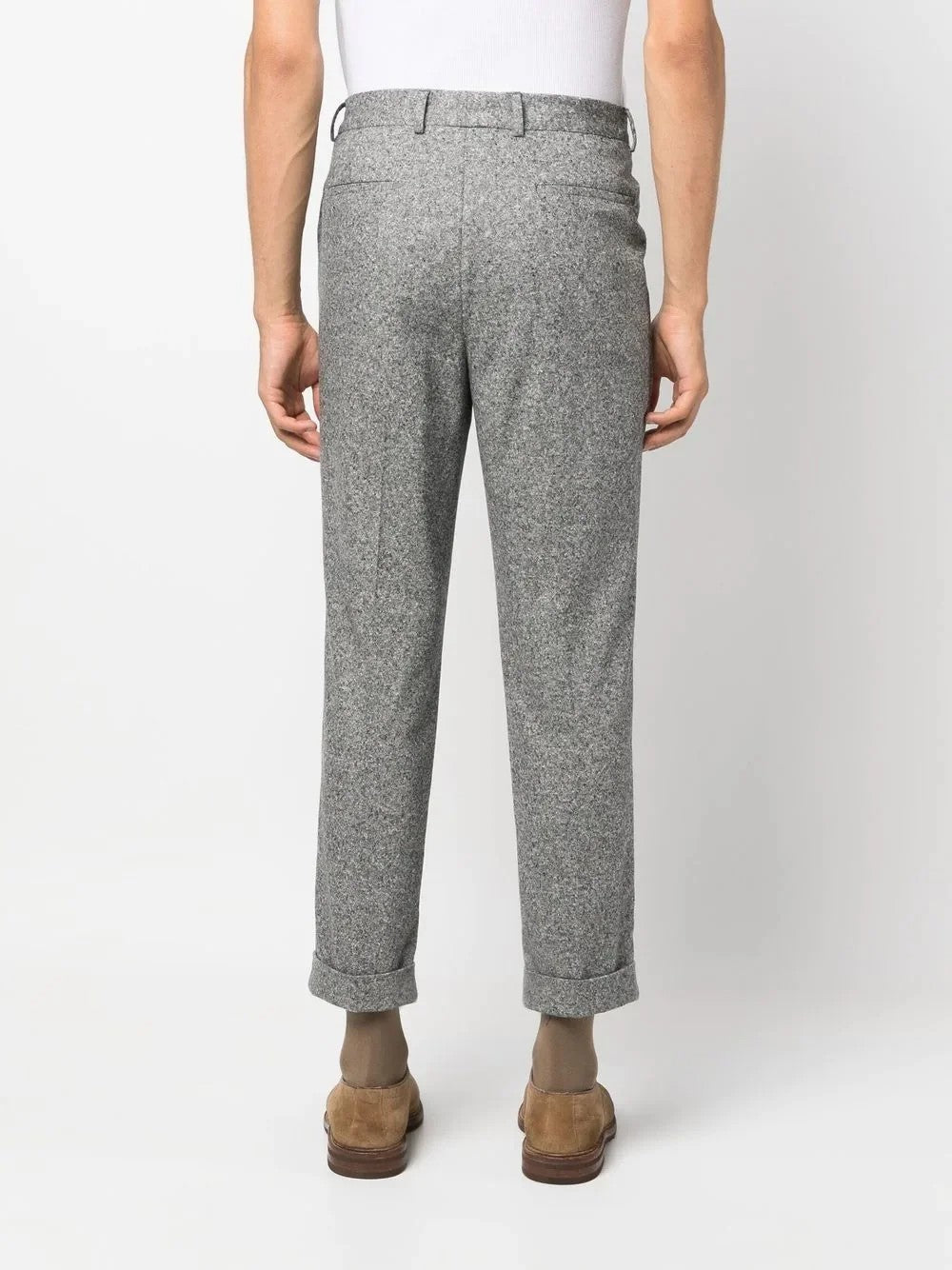 BRUNELLO CUCINELLI MEN'S GREY WOOL PLEATED TROUSERS