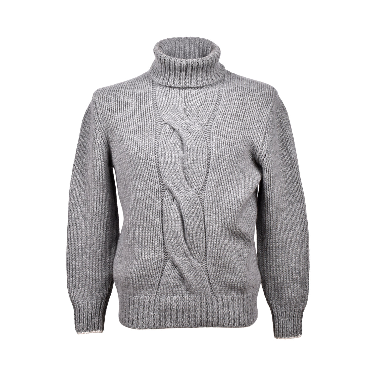 BRUNELLO CUCINELLI MEN'S LIGHT GREY CASHMERE TURTLENECK SWEATER