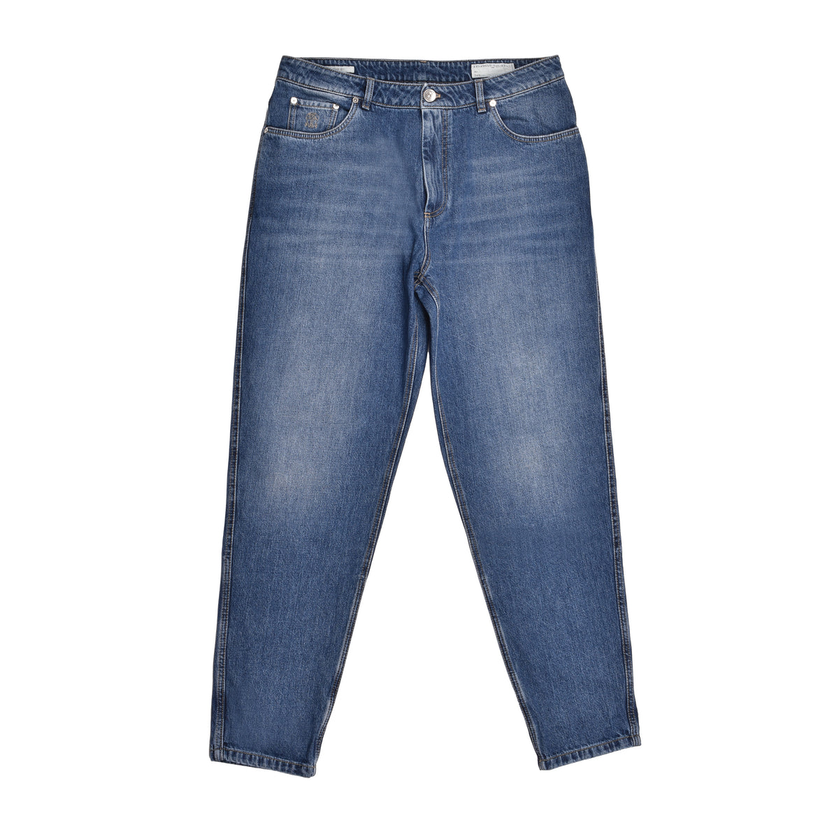 BRUNELLO CUCINELLI MEN'S MEDIUM BLUE DENIM TROUSERS