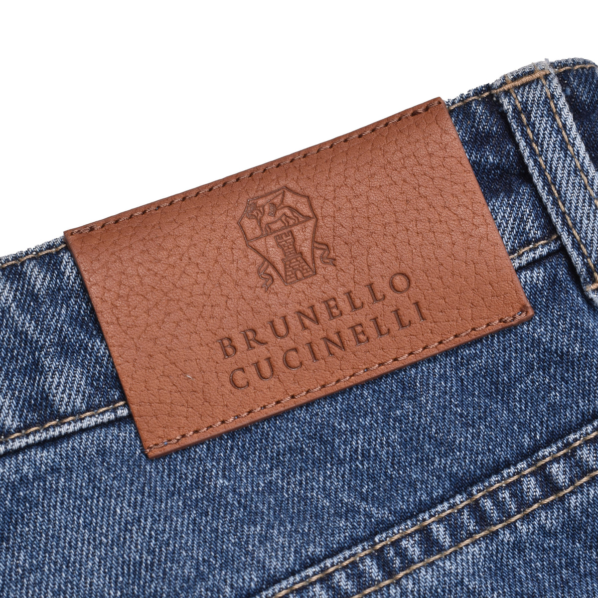 BRUNELLO CUCINELLI MEN'S MEDIUM BLUE DENIM TROUSERS