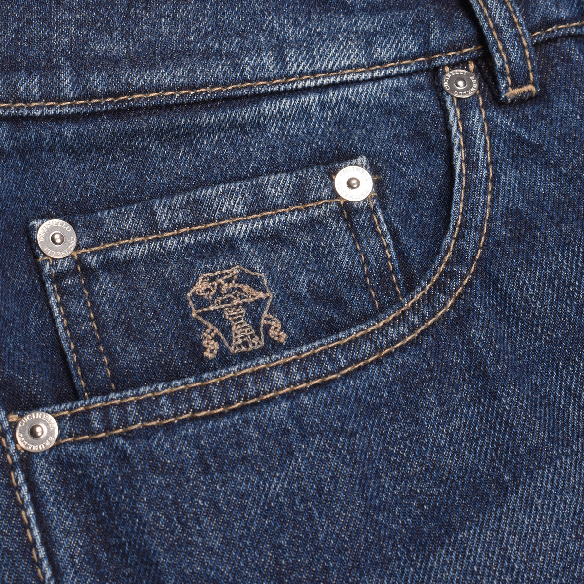 BRUNELLO CUCINELLI MEN'S DARK BLUE DENIM TROUSERS