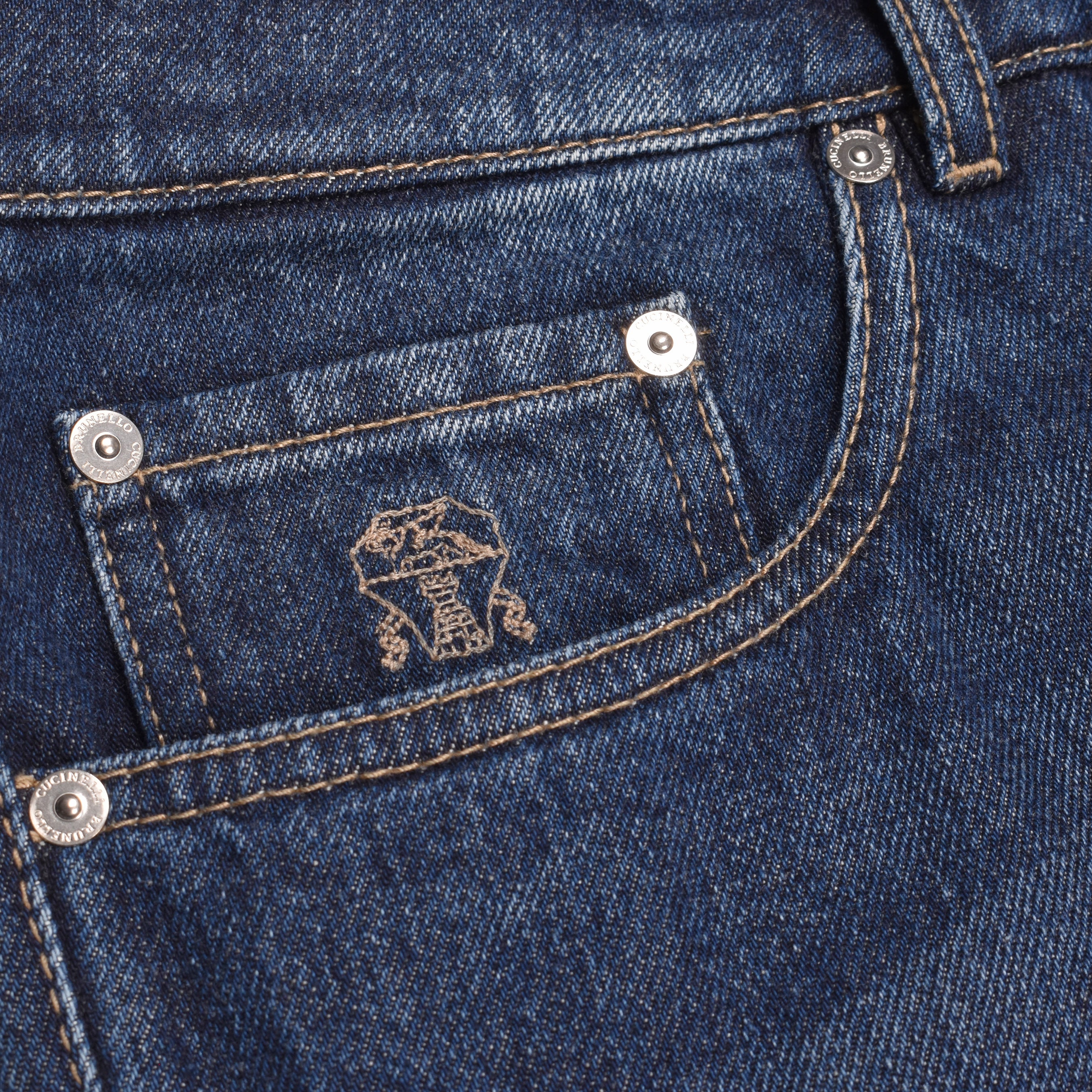 BRUNELLO CUCINELLI MEN'S DARK DENIM FIVE-POCKET JEANS