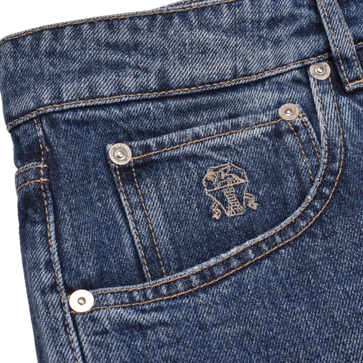 BRUNELLO CUCINELLI MEN'S MEDIUM BLUE DENIM TROUSERS