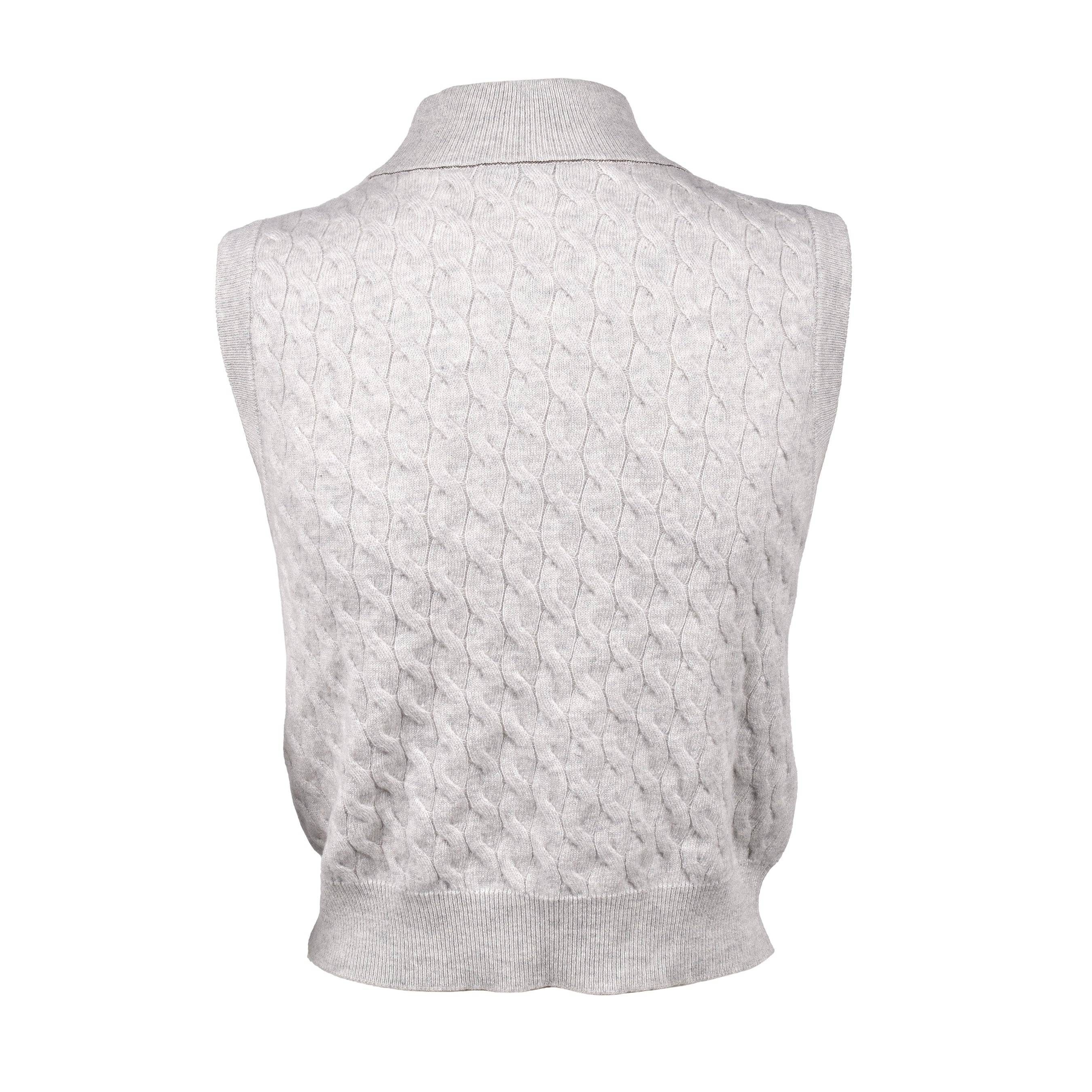BRUNELLO CUCINELLI WOMEN'S GRAY CASHMERE CABLE KNIT SWEATER