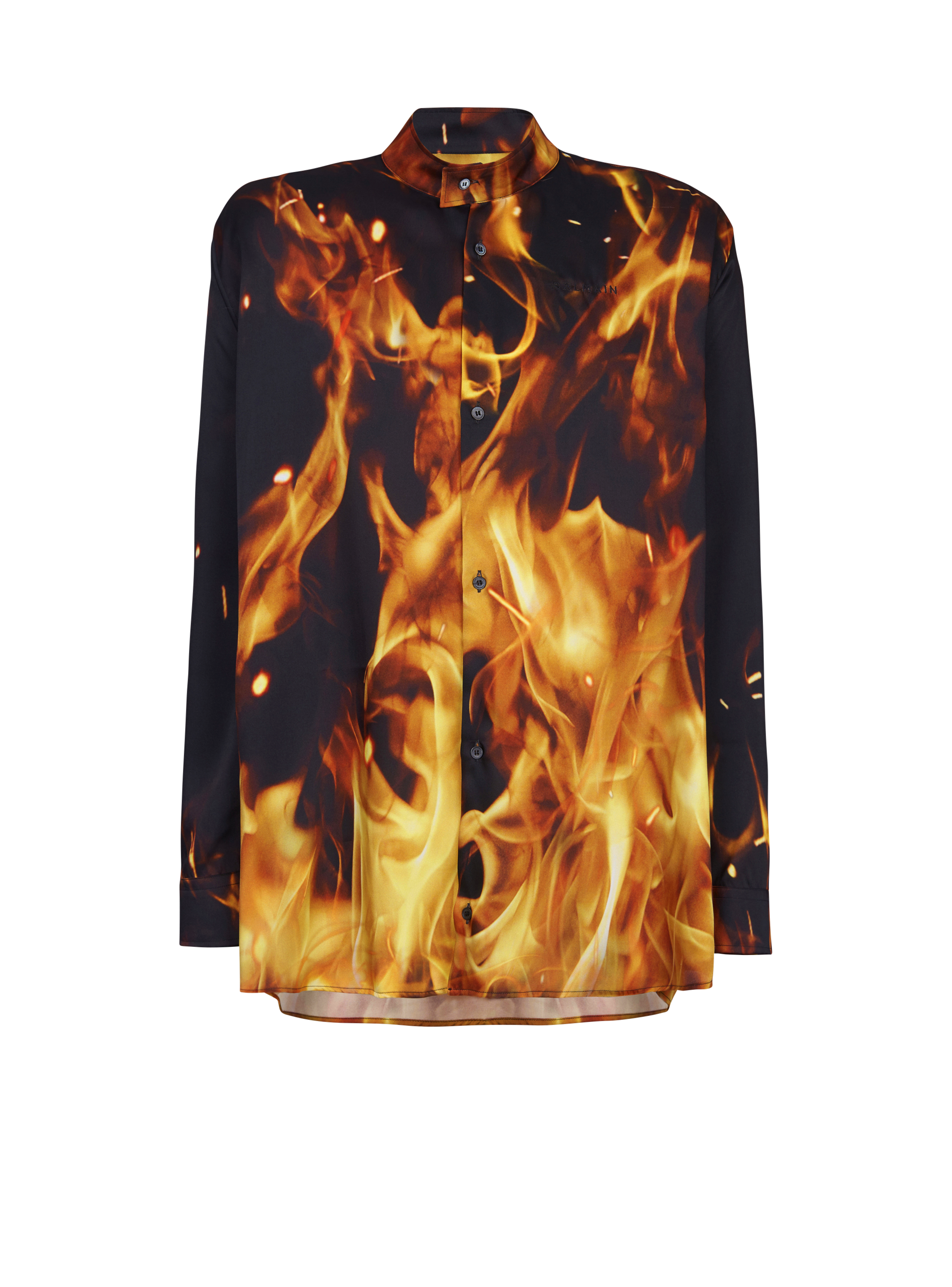 BALMAIN MEN'S FIRE PRINTED TWILL SHIRT NWT
