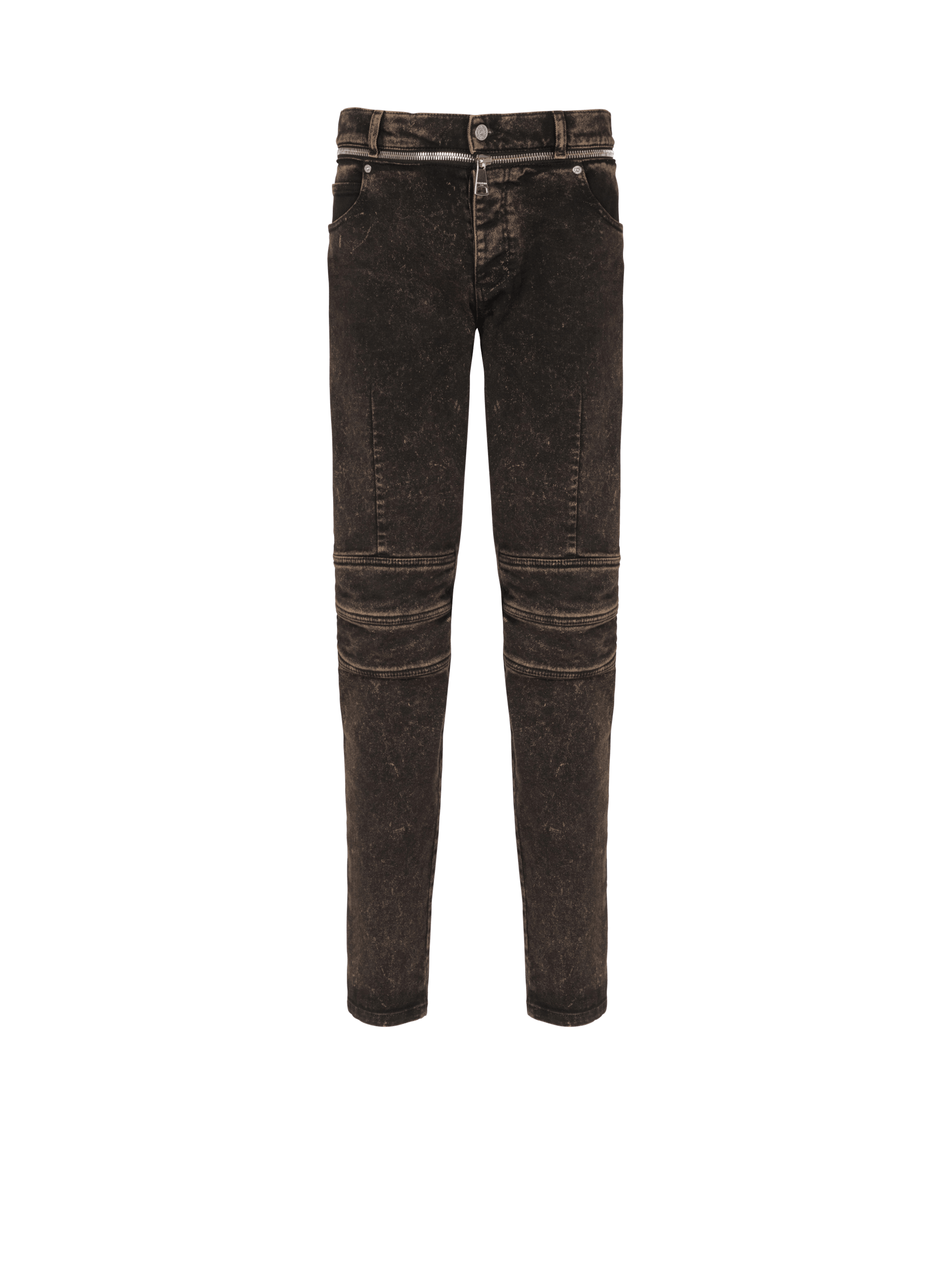 BALMAIN MEN'S DARK BROWN DENIM SLIM TROUSERS