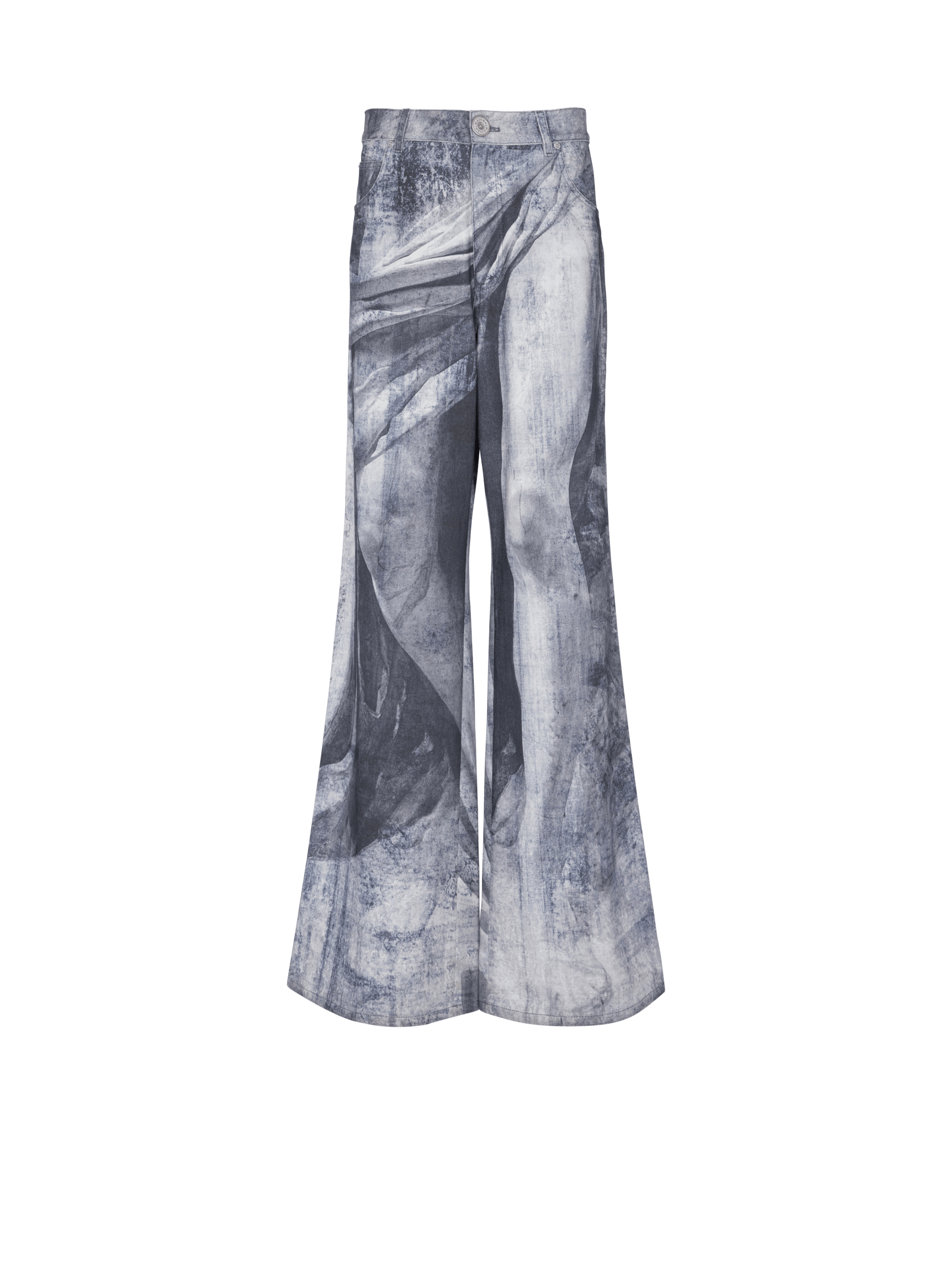 BALMAIN MEN'S BLUE MULTI STATUE PRINT DENIM TROUSERS