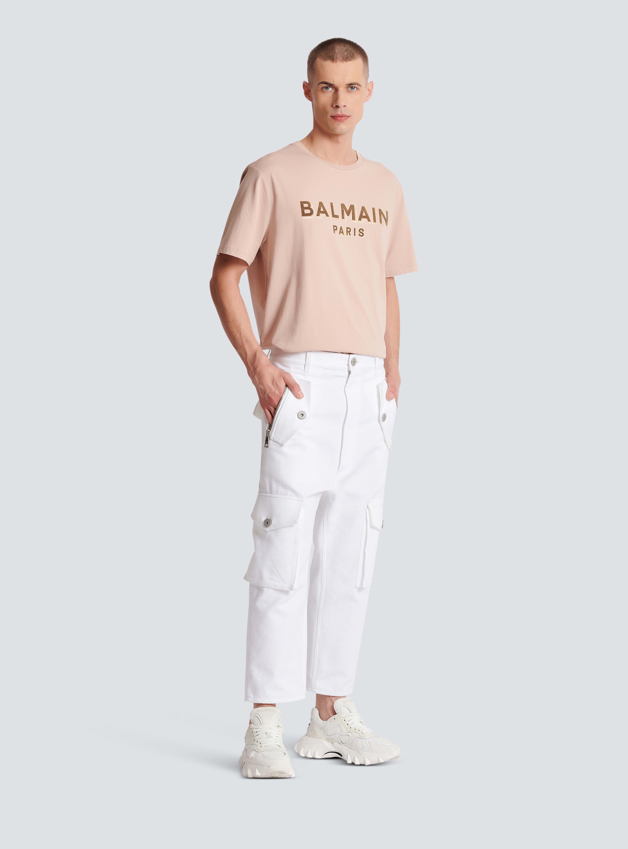 BALMAIN MEN'S WHITE LOOSE CARGO TROUSERS