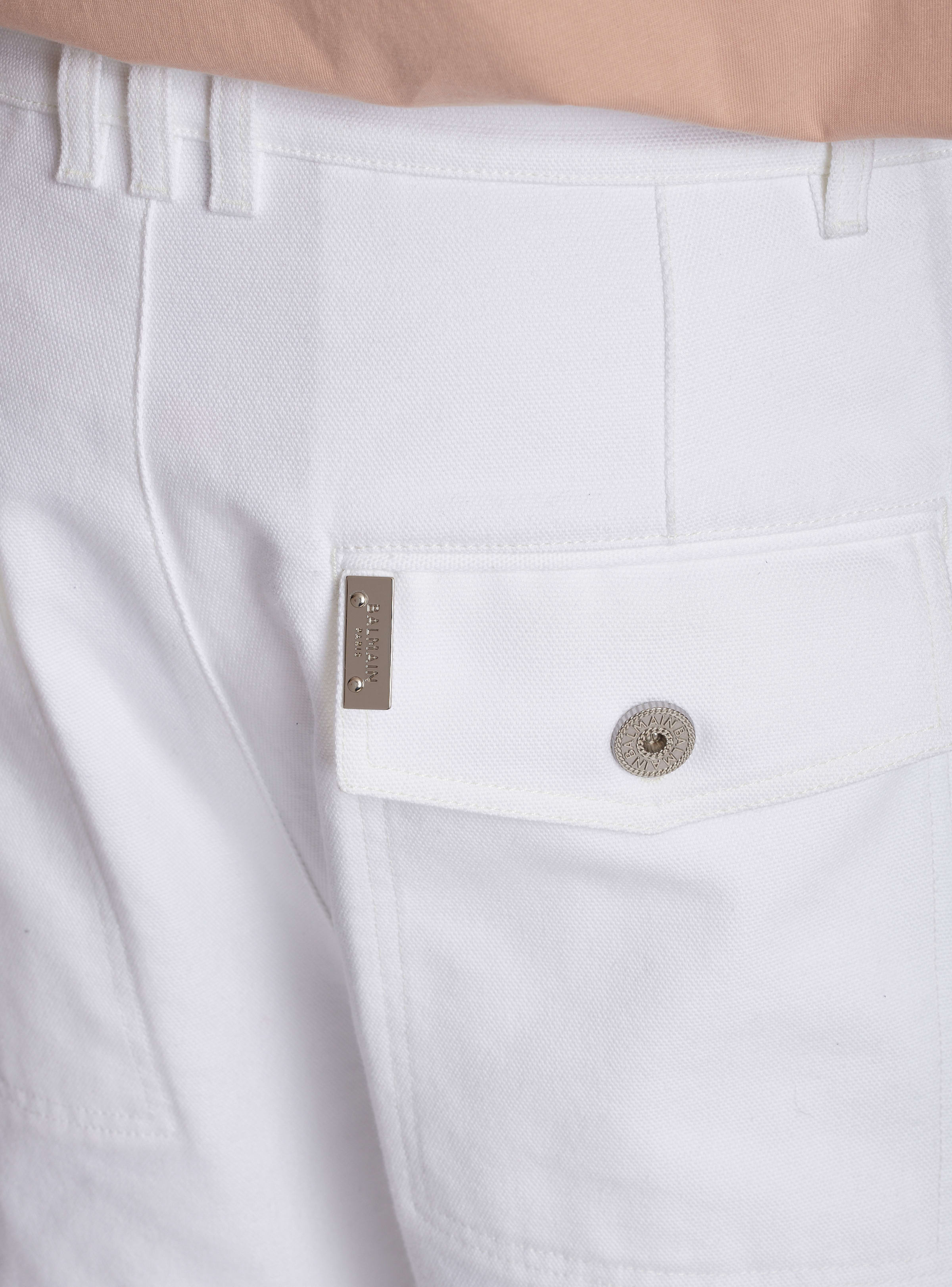 BALMAIN MEN'S WHITE LOOSE CARGO TROUSERS