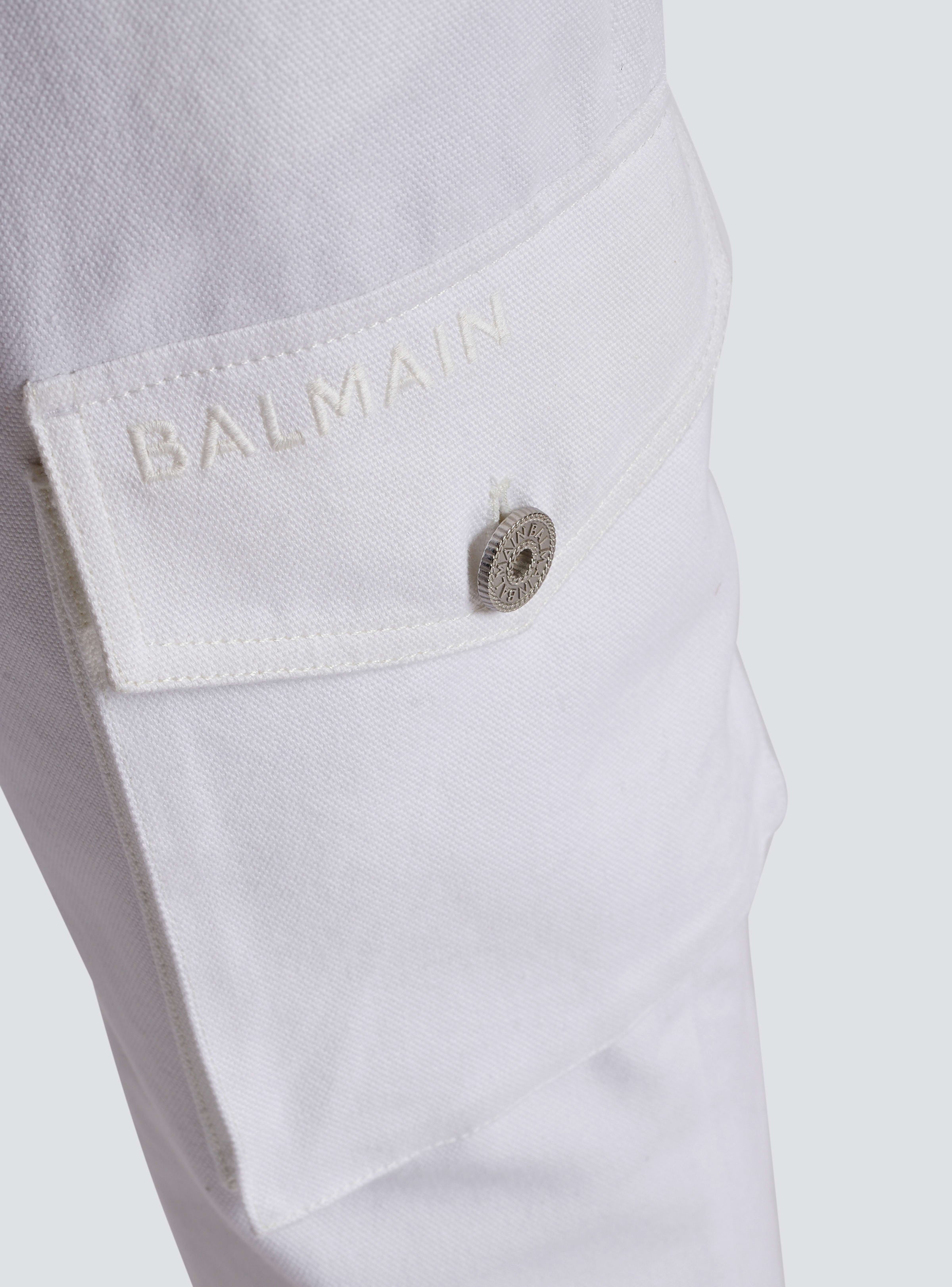 BALMAIN MEN'S WHITE LOOSE CARGO TROUSERS