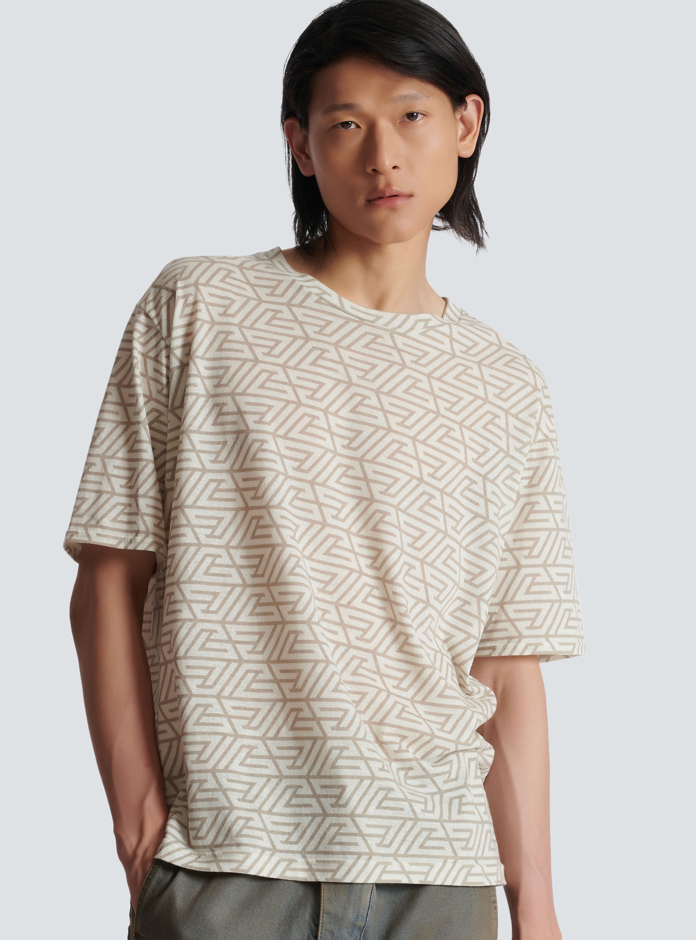 BALMAIN MEN'S PYRAMID MONOGRAM T-SHIRT- BULKY FIT NWT