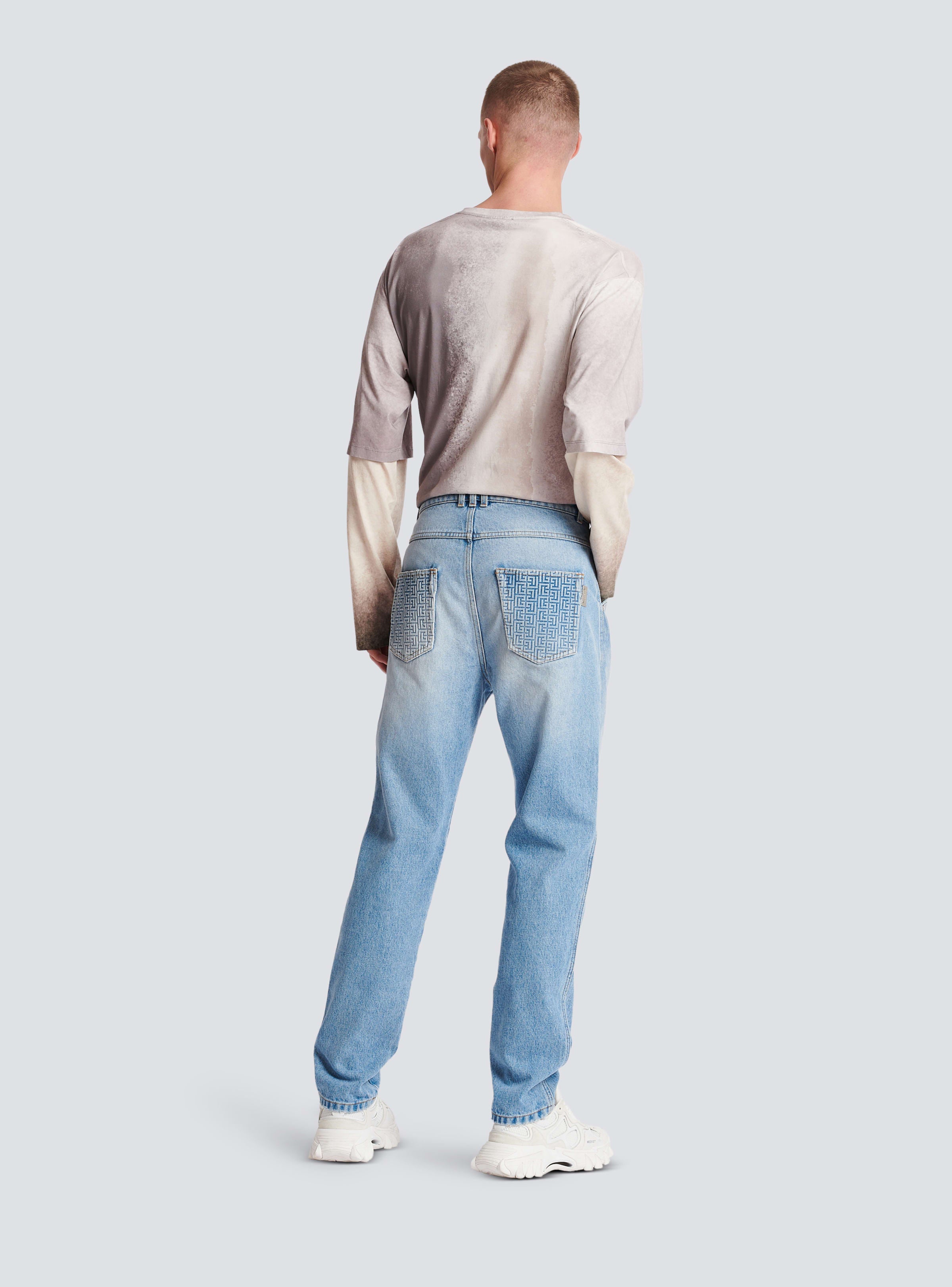 BALMAIN MEN'S STRAIGHT MONOGRAM DENIM PANTS NWT