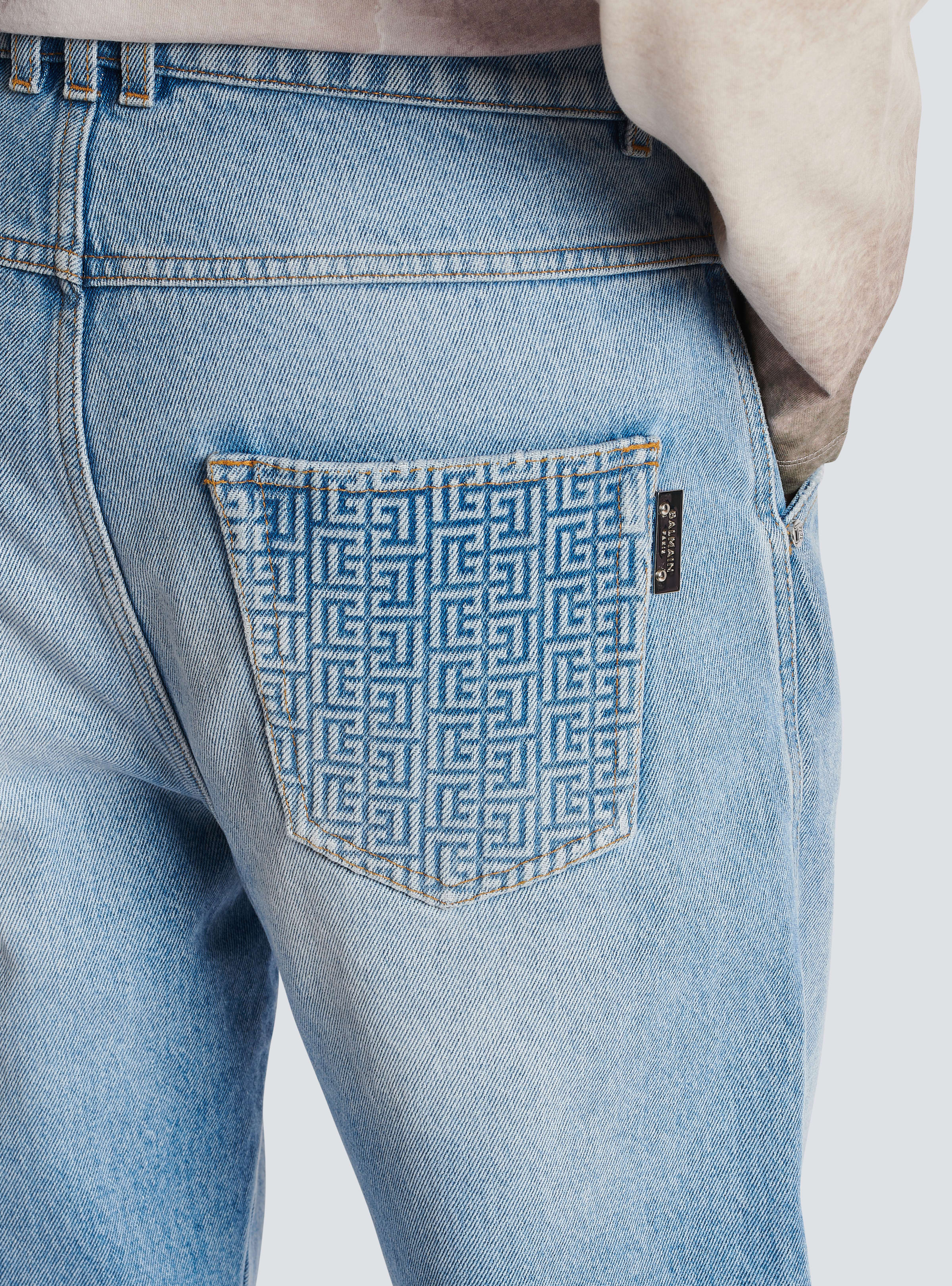 BALMAIN MEN'S STRAIGHT MONOGRAM DENIM PANTS NWT