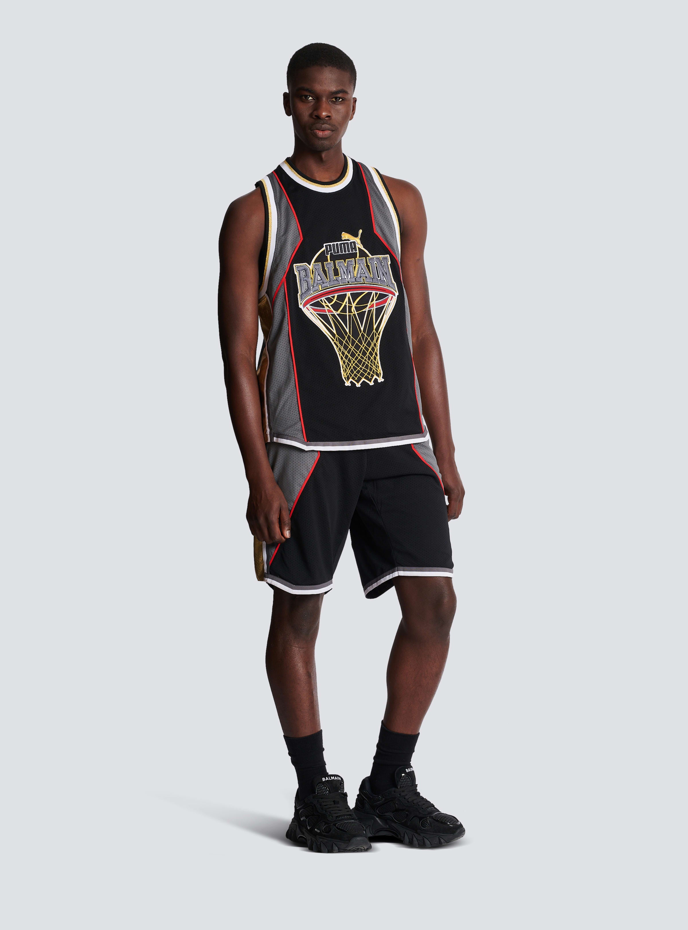 BALMAIN MEN'S BLACK GREY GOLD SLEEVELESS TECHNICAL TANK
