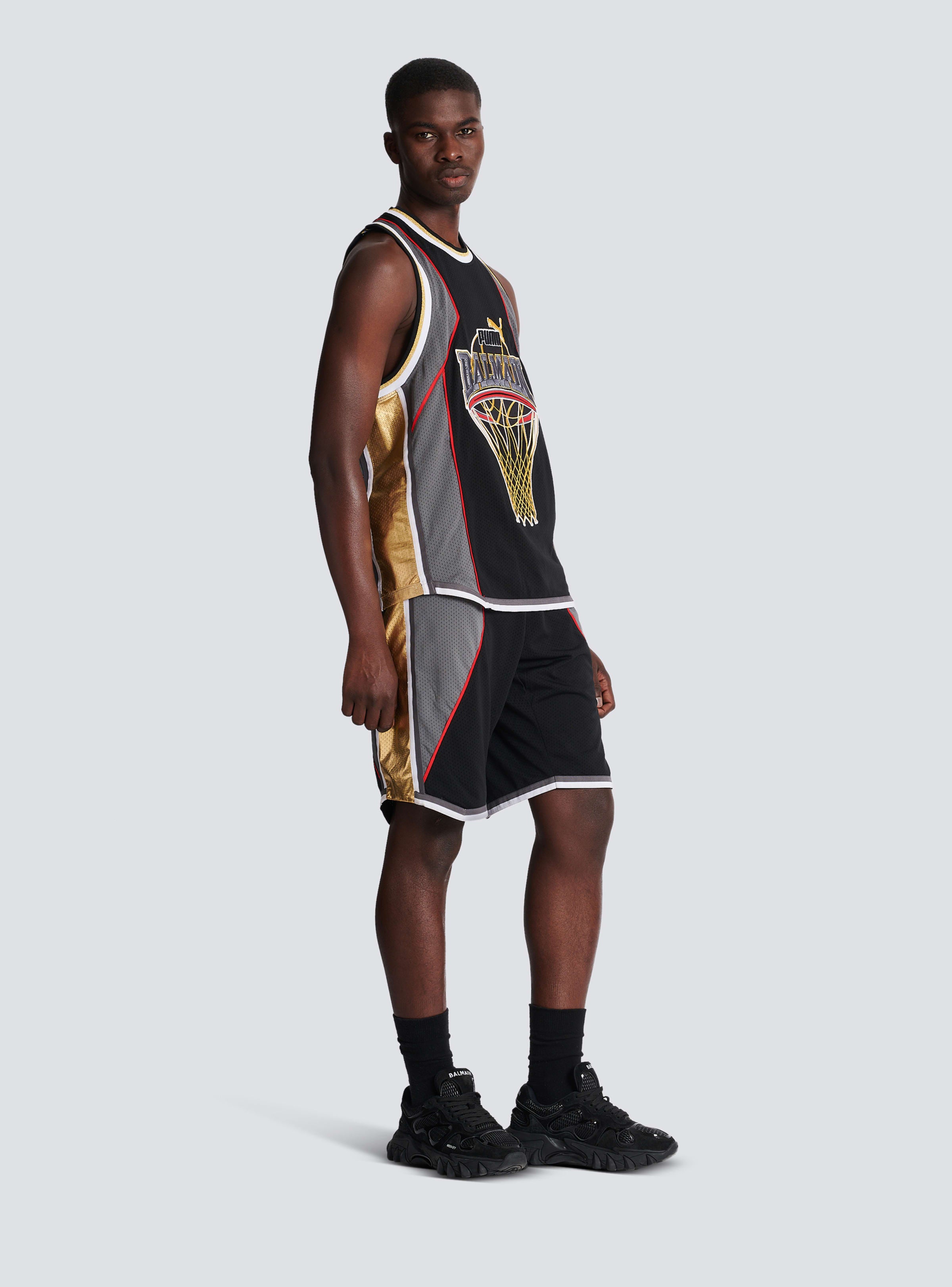 BALMAIN MEN'S BLACK GREY GOLD SLEEVELESS TECHNICAL TANK
