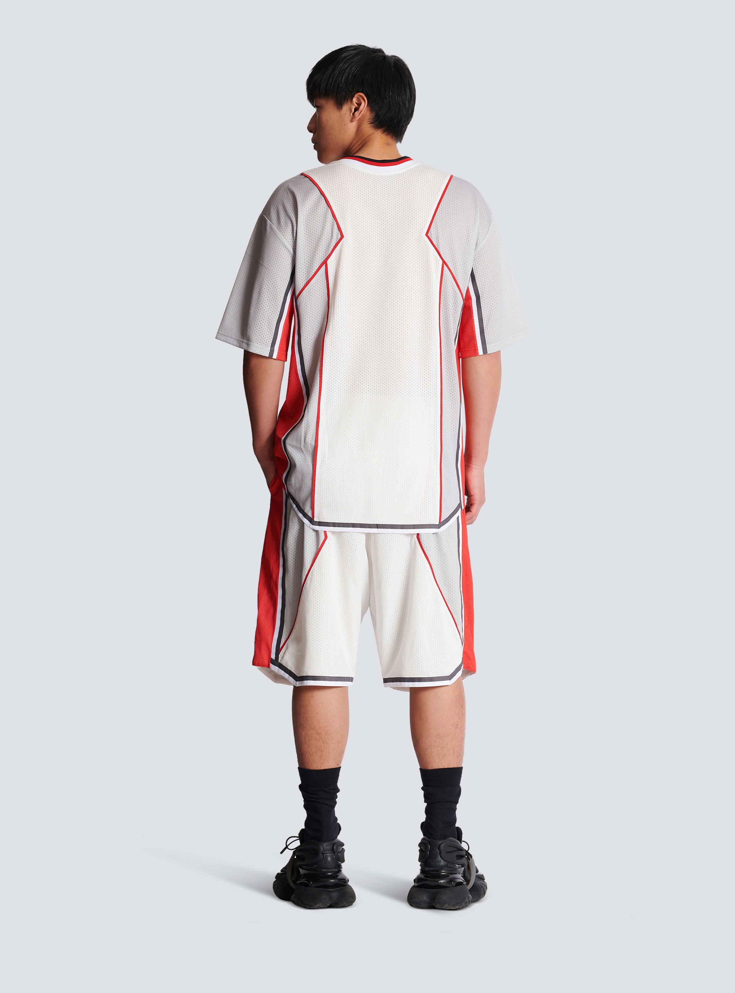 BALMAIN MEN'S WHITE GREY OVERSIZED TECHNICAL T-SHIRT