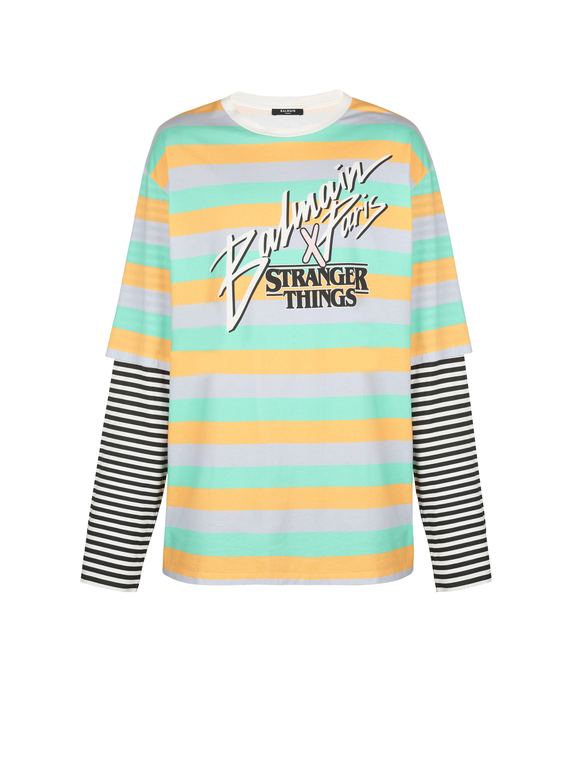 BALMAIN MEN'S MULTICOLOR STRIPED OVERSIZED LONG-SLEEVE SHIRT