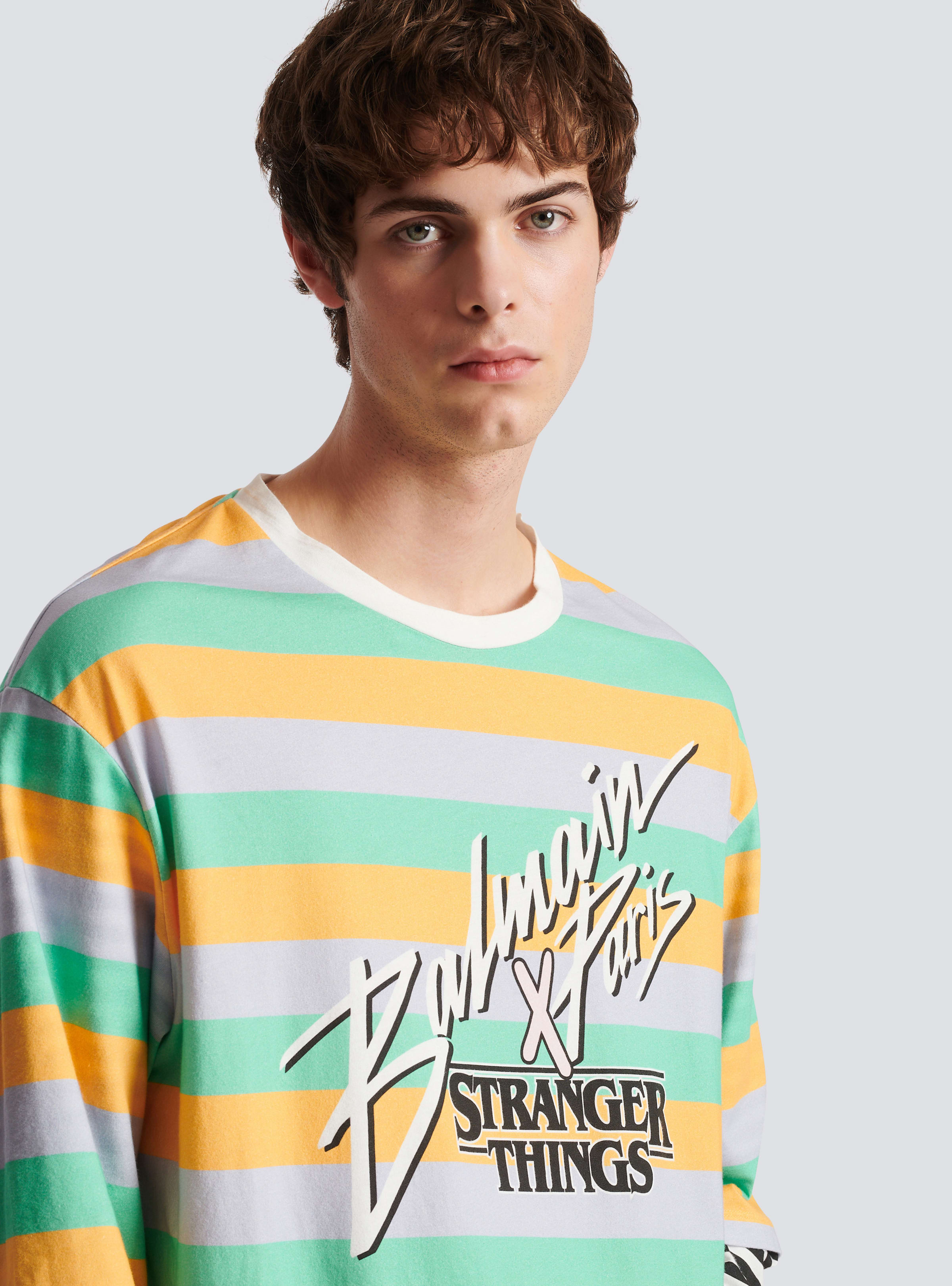 BALMAIN MEN'S MULTICOLOR STRIPED OVERSIZED LONG-SLEEVE SHIRT