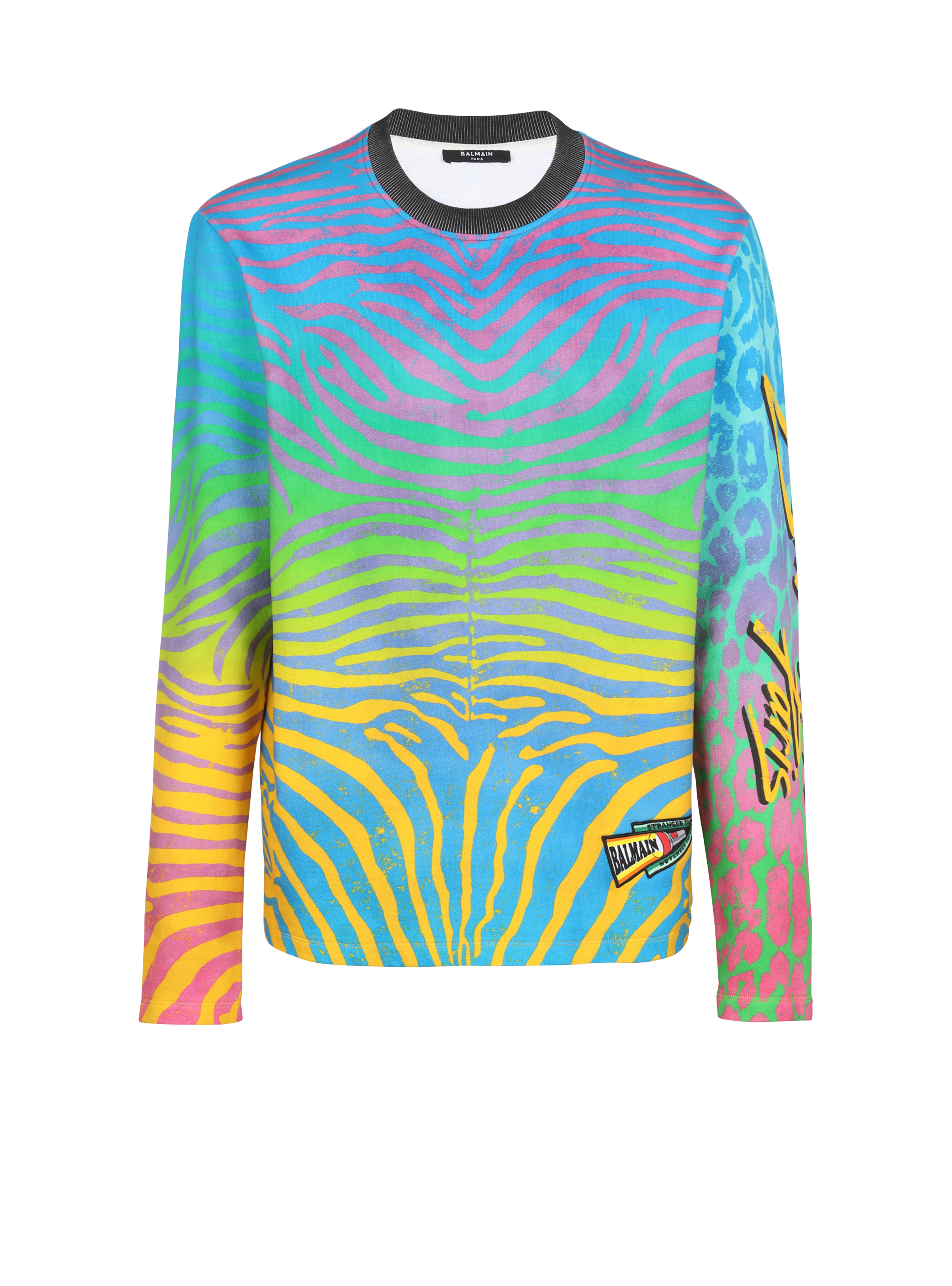 BALMAIN MEN'S MULTICOLOR ZEBRA PRINT SWEATSHIRT