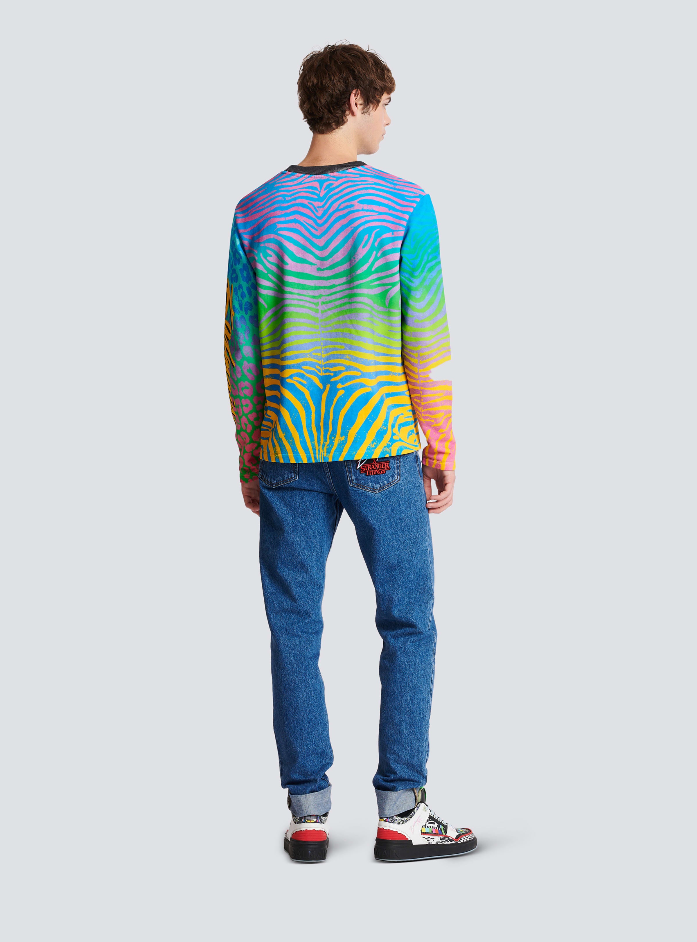 BALMAIN MEN'S MULTICOLOR ZEBRA PRINT SWEATSHIRT