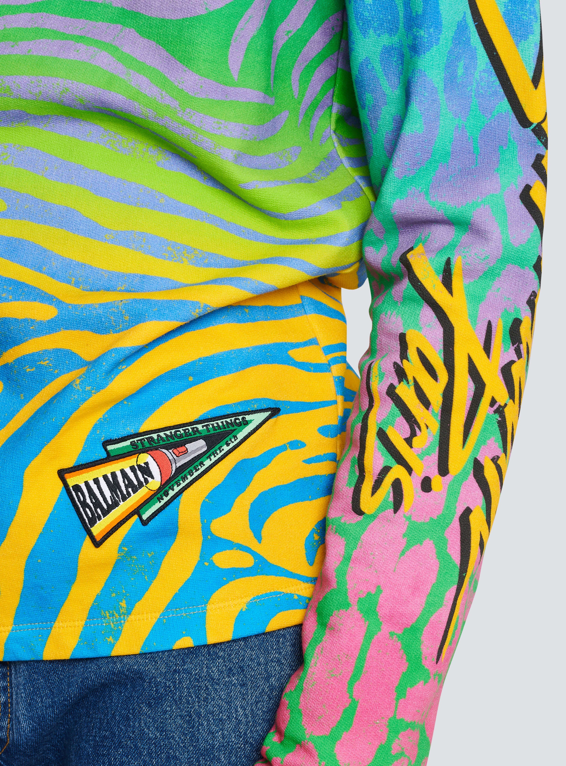 BALMAIN MEN'S MULTICOLOR ZEBRA PRINT SWEATSHIRT