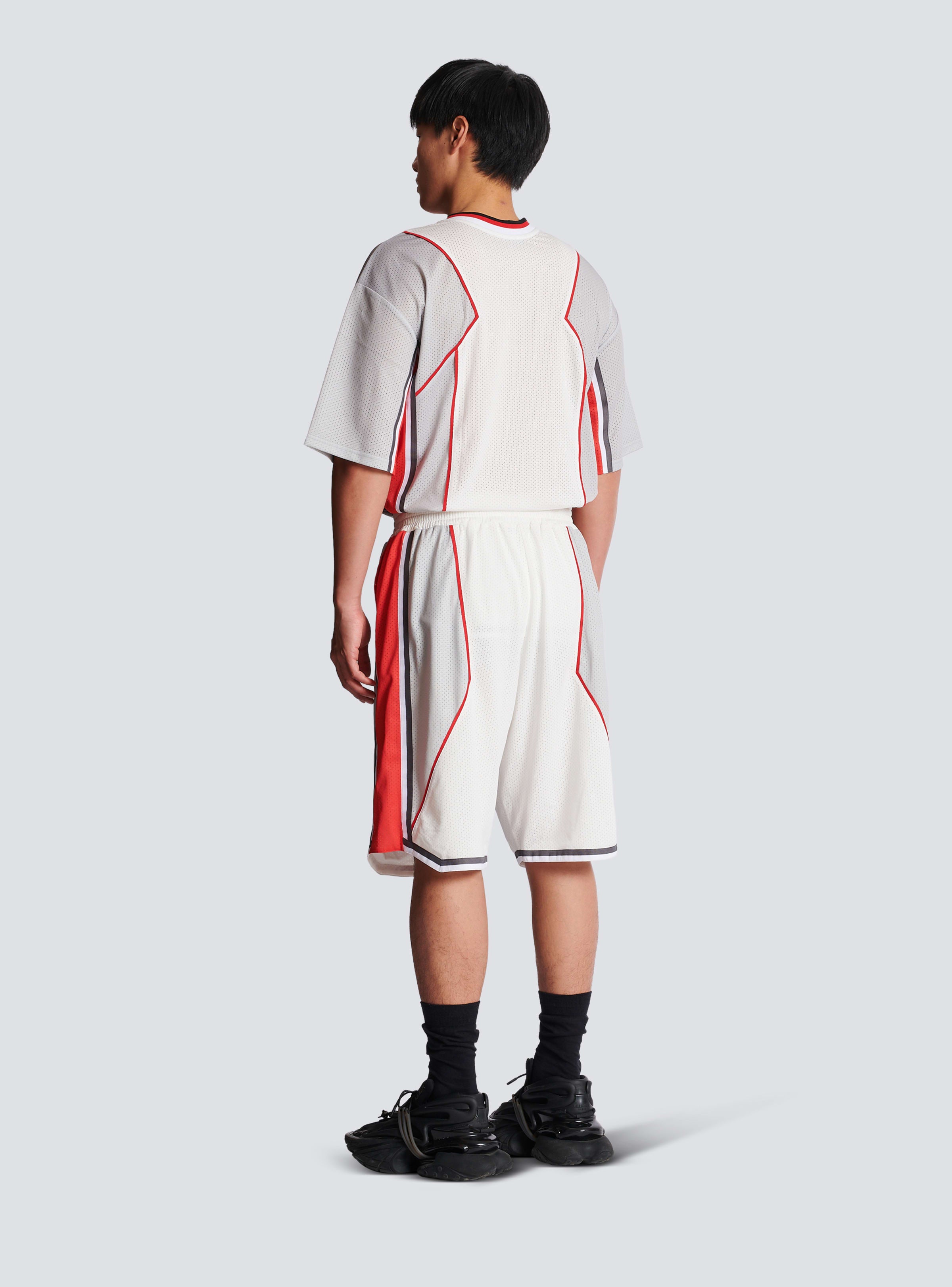 BALMAIN MEN'S WHITE GREY BOXY SPORTS SHORTS