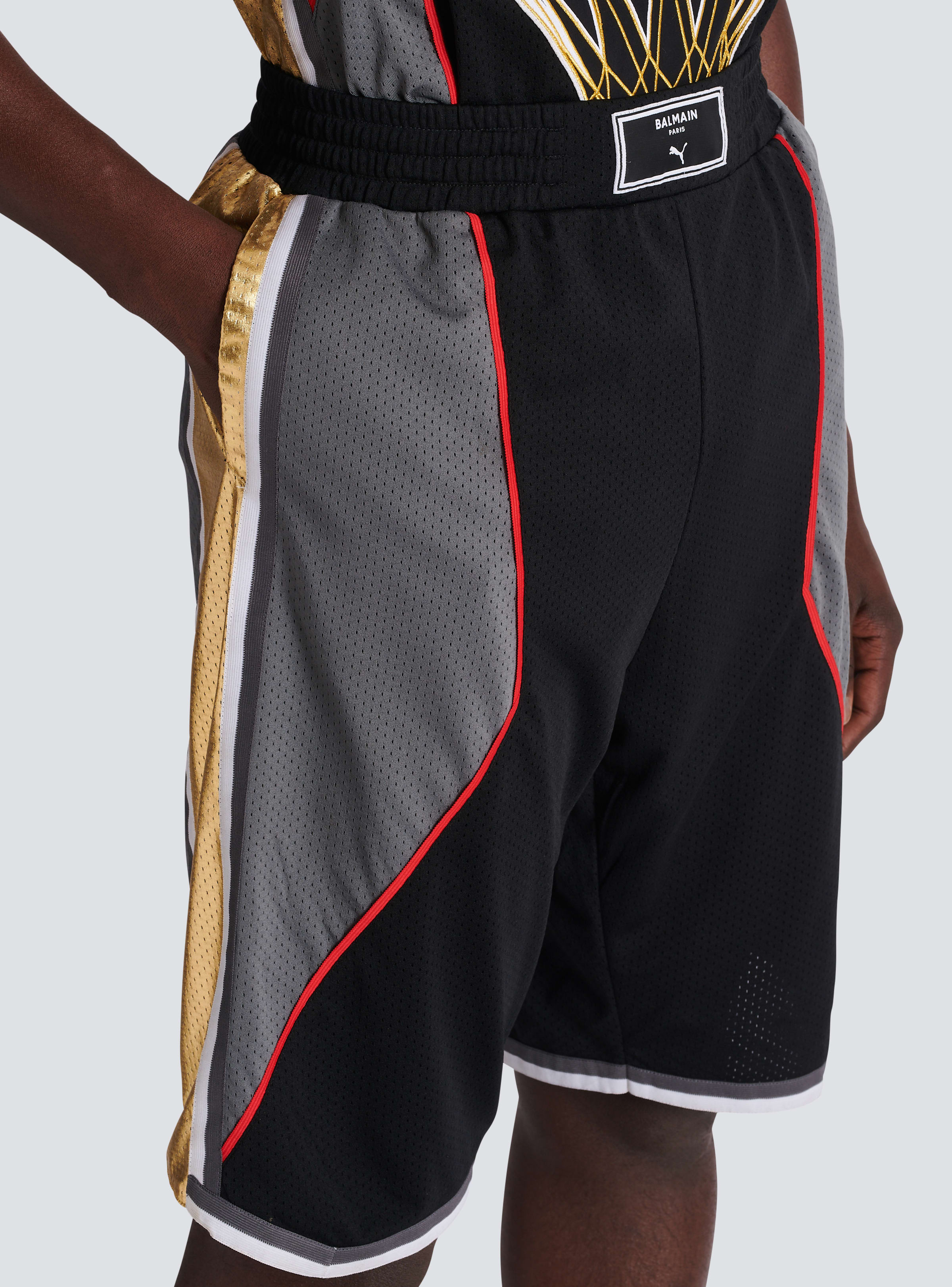 BALMAIN MEN'S BLACK GREY GOLD BOXY SHORTS