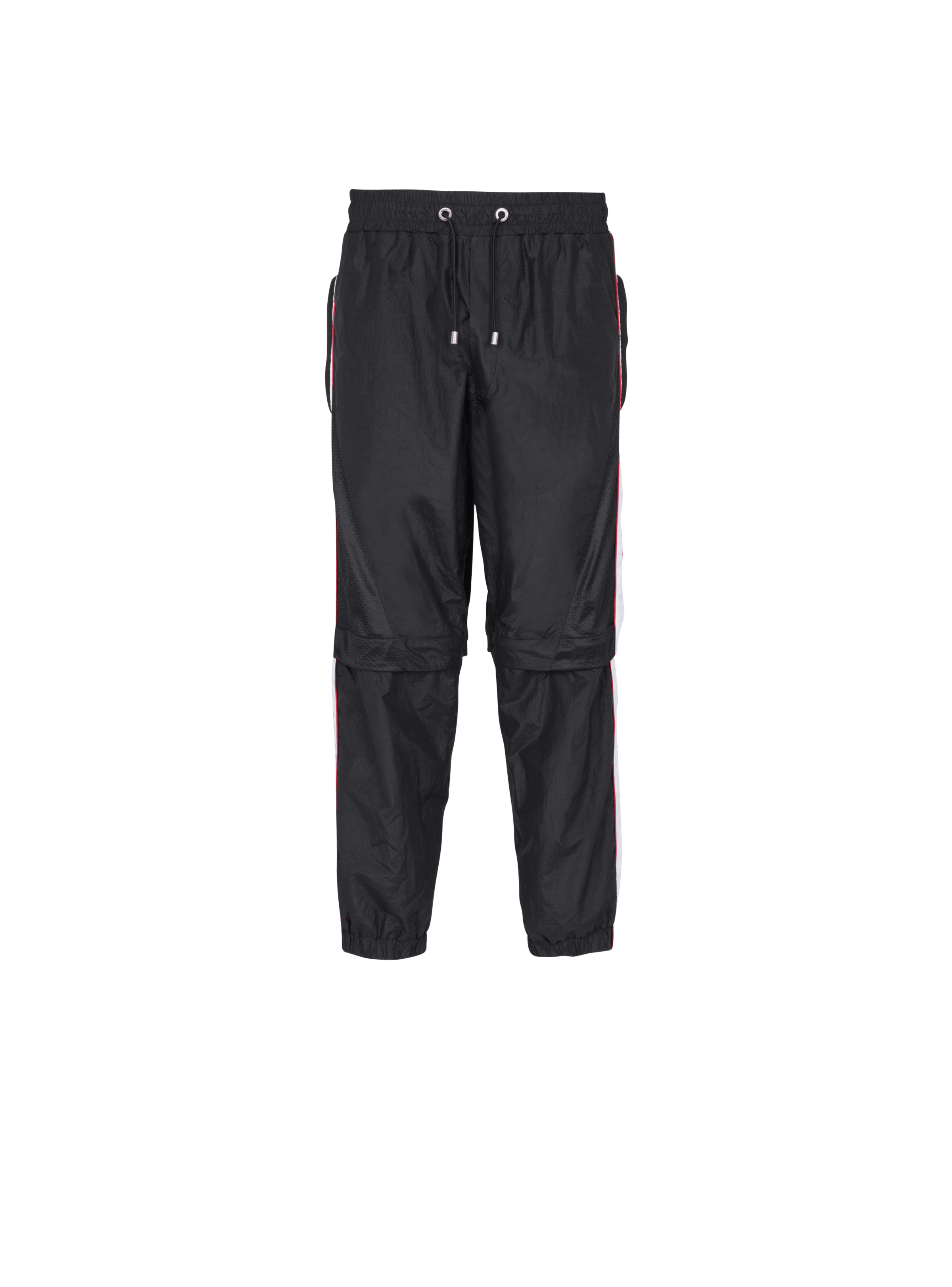 BALMAIN MEN'S BLACK NYLON CONVERTIBLE TRACK PANTS