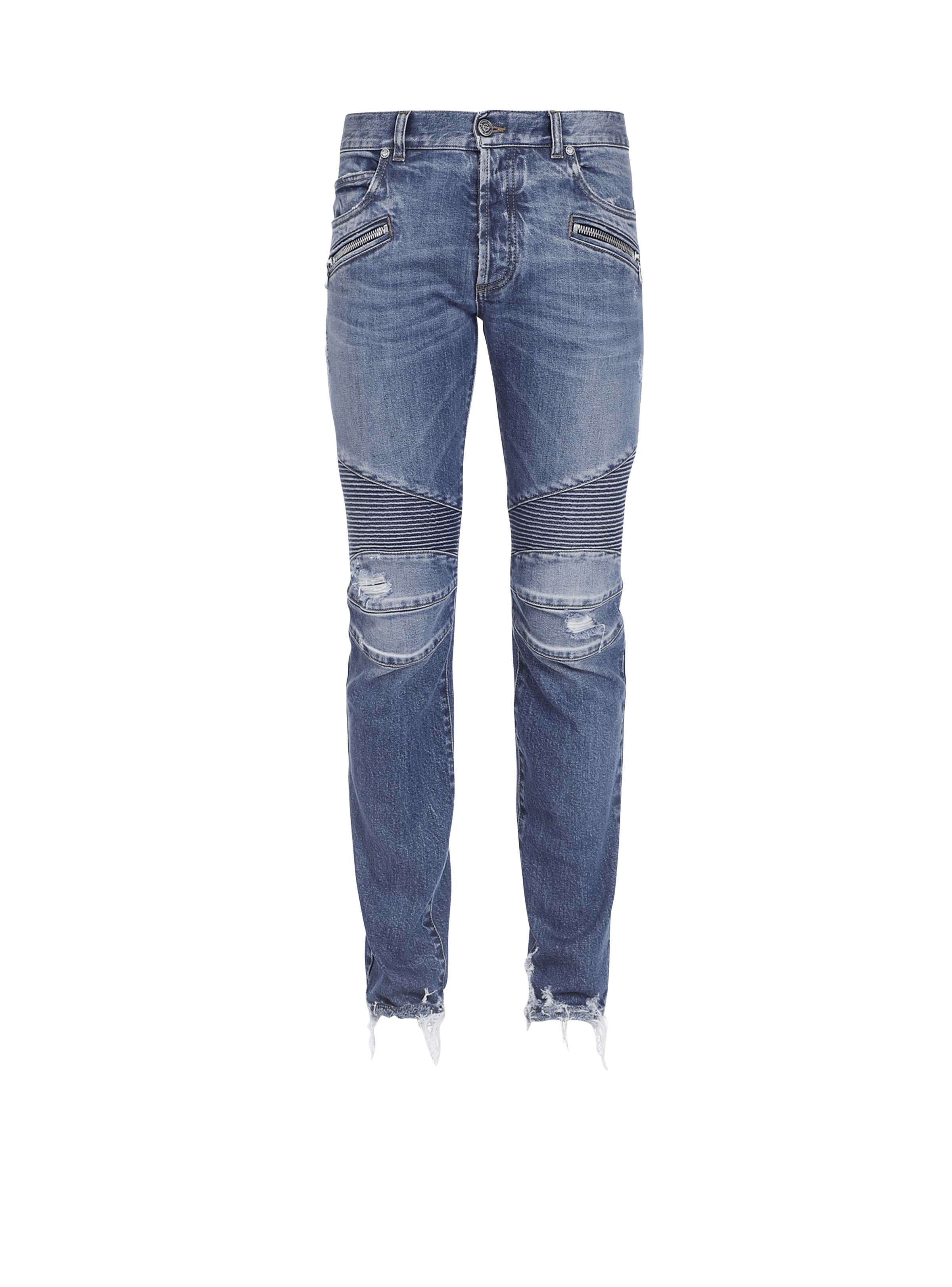 BALMAIN MEN'S BLUE RIBBED TAPERED JEANS