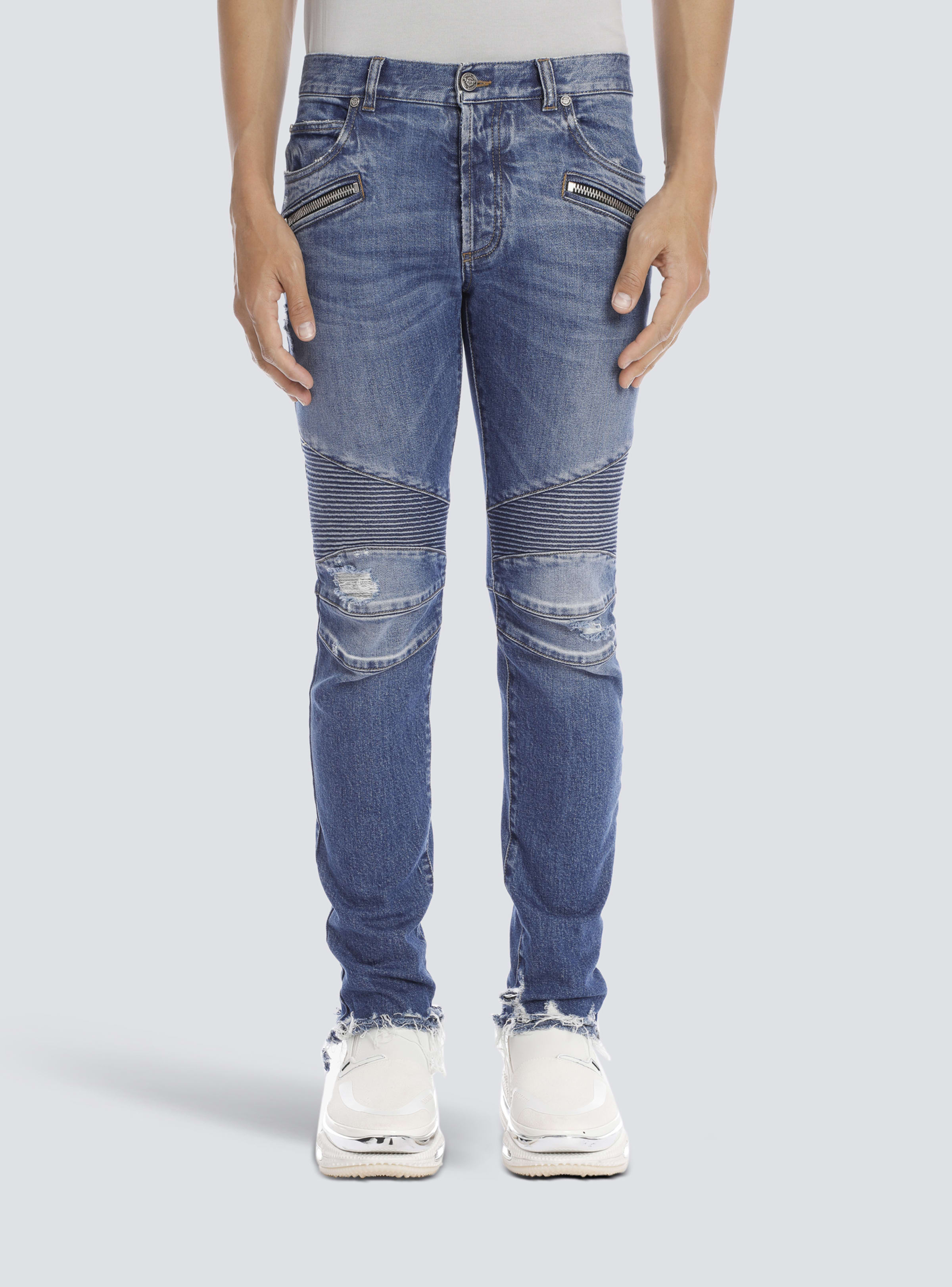 BALMAIN MEN'S BLUE RIBBED TAPERED JEANS