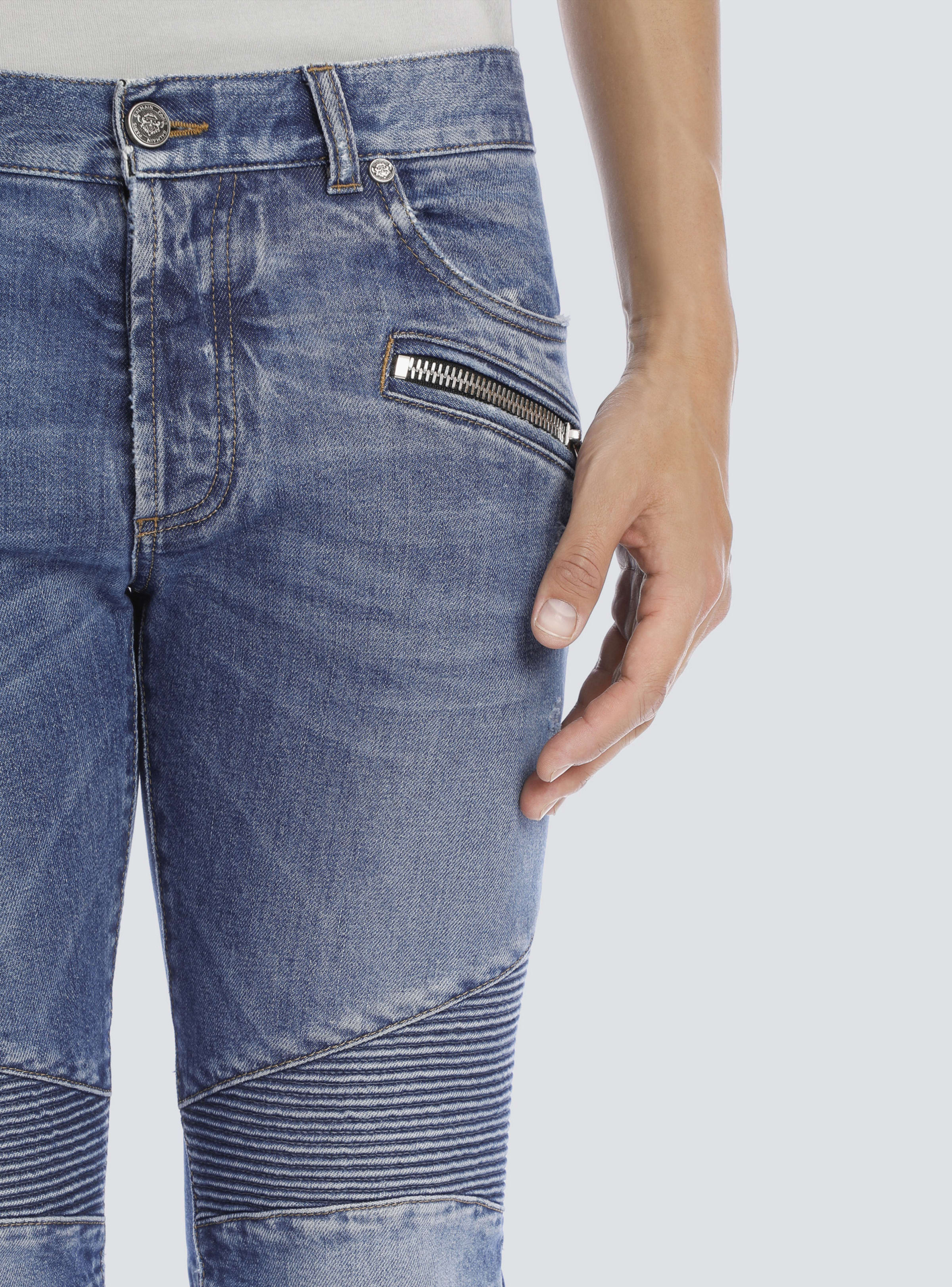 BALMAIN MEN'S BLUE RIBBED TAPERED JEANS