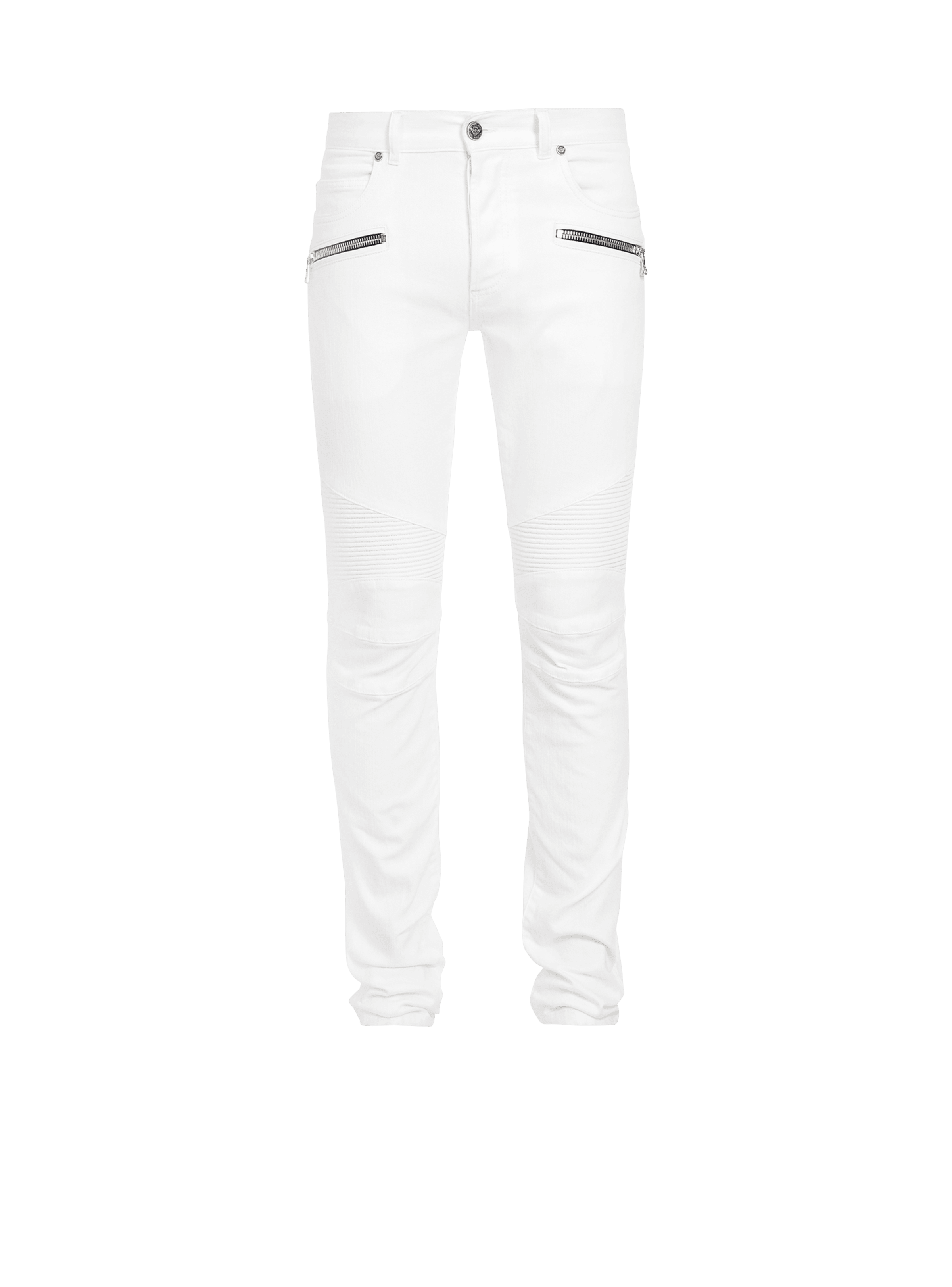 BALMAIN MEN'S WHITE RIBBED SLIM JEANS