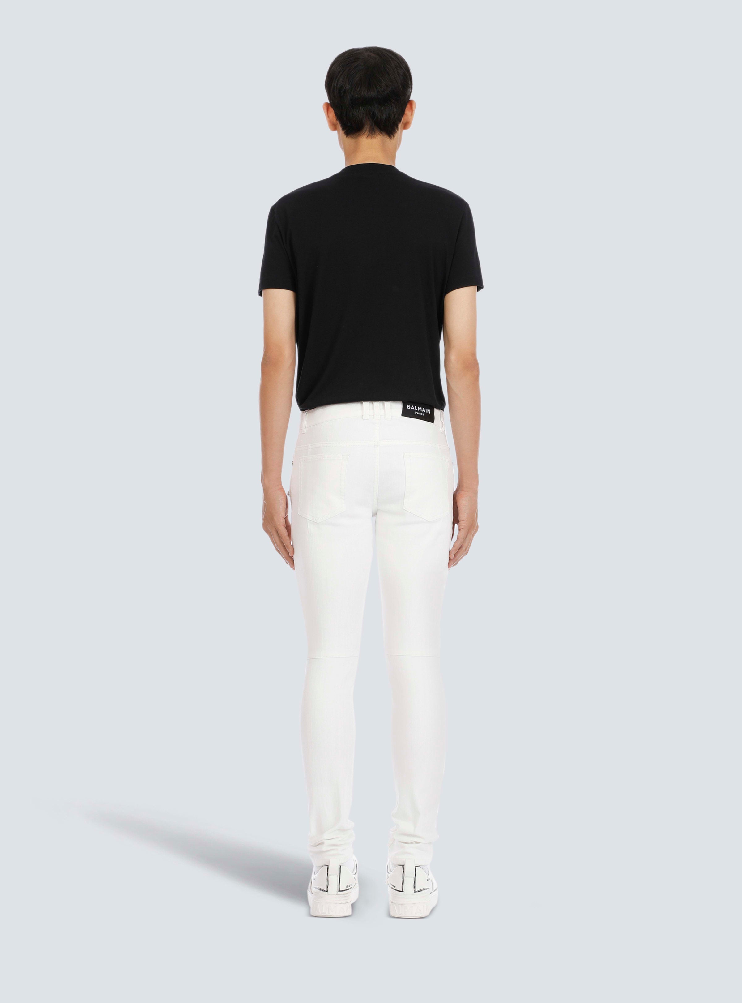 BALMAIN MEN'S WHITE RIBBED SLIM JEANS