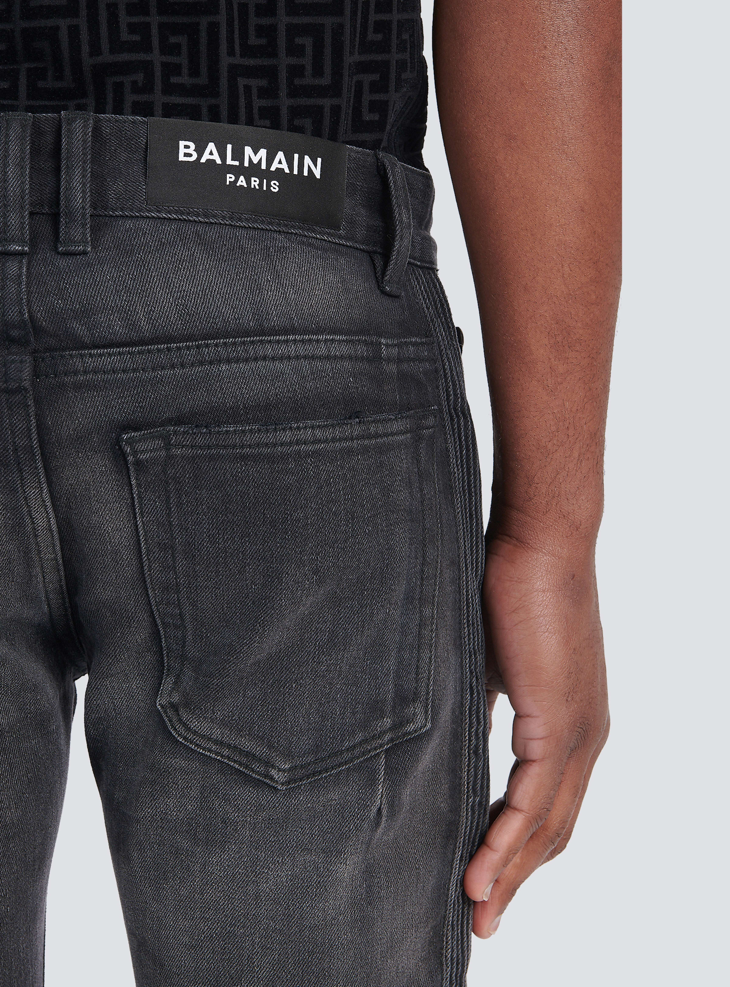 BALMAIN MEN'S BLACK RIBBED SLIM JEANS WITH MONOGRAM
