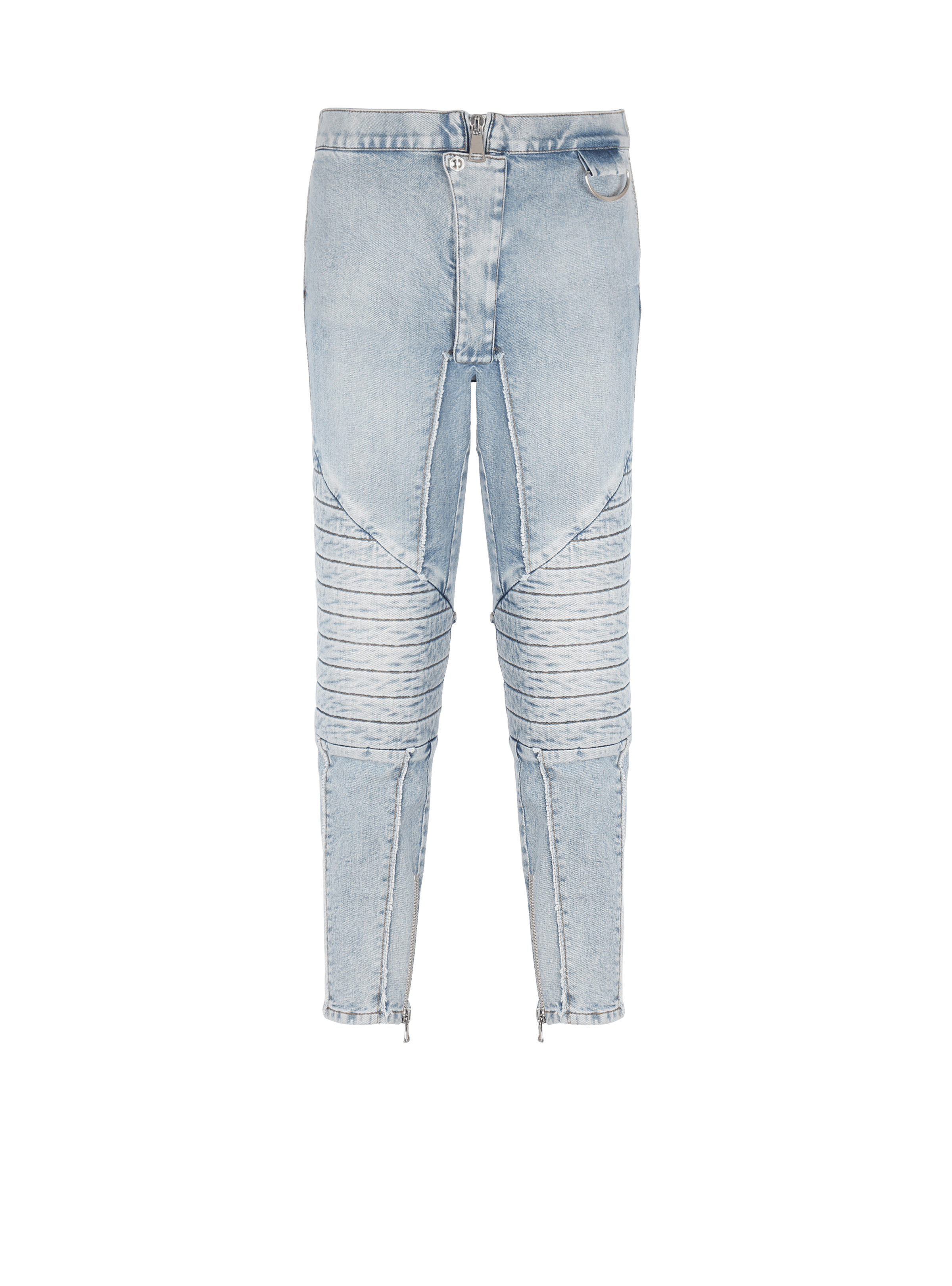 BALMAIN MEN'S LIGHT BLUE DENIM SLIM TROUSERS