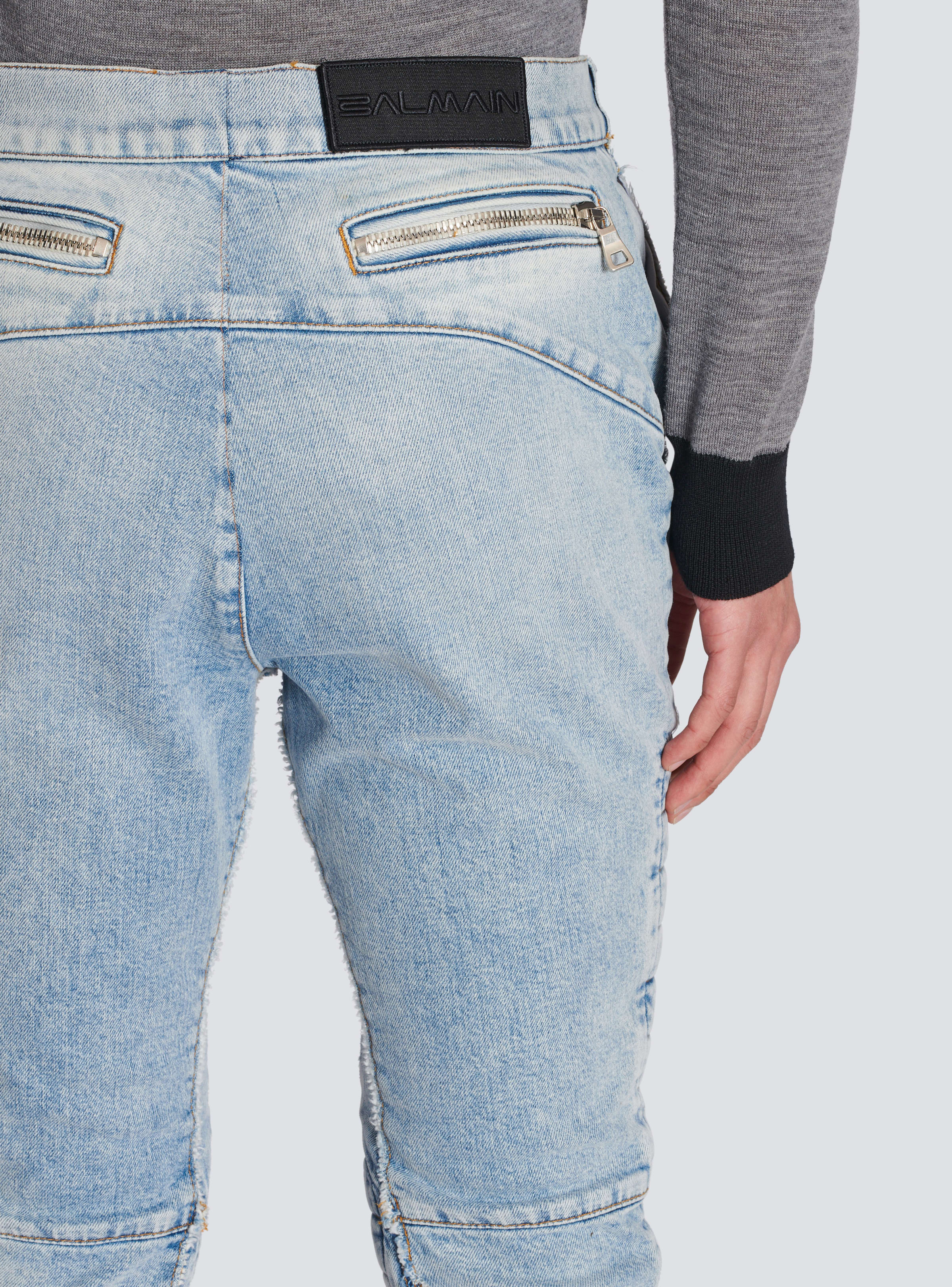 BALMAIN MEN'S LIGHT BLUE DENIM SLIM TROUSERS